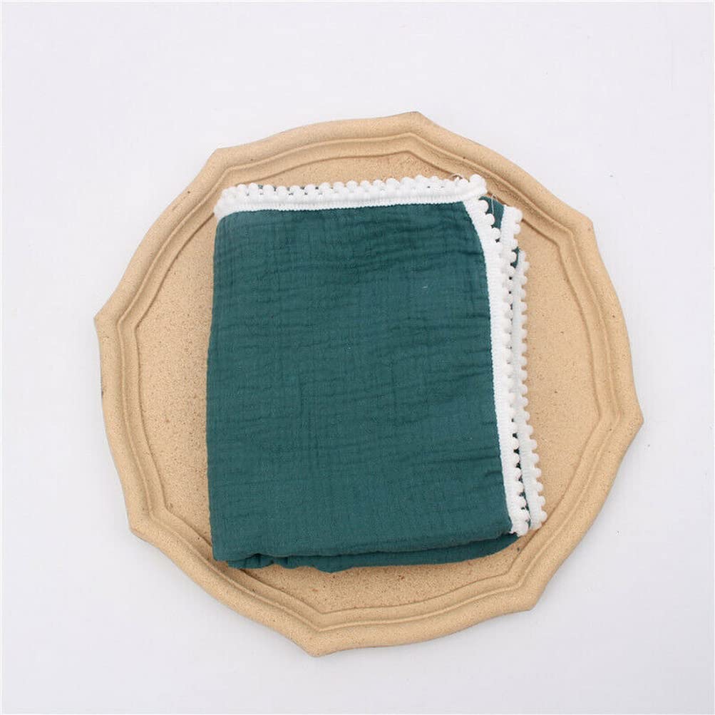 asky Baby Sleeping Blanket Muslin Cotton Pom Balls Swaddling Stroller Wrap Towel 80 * 65cm (Blue)