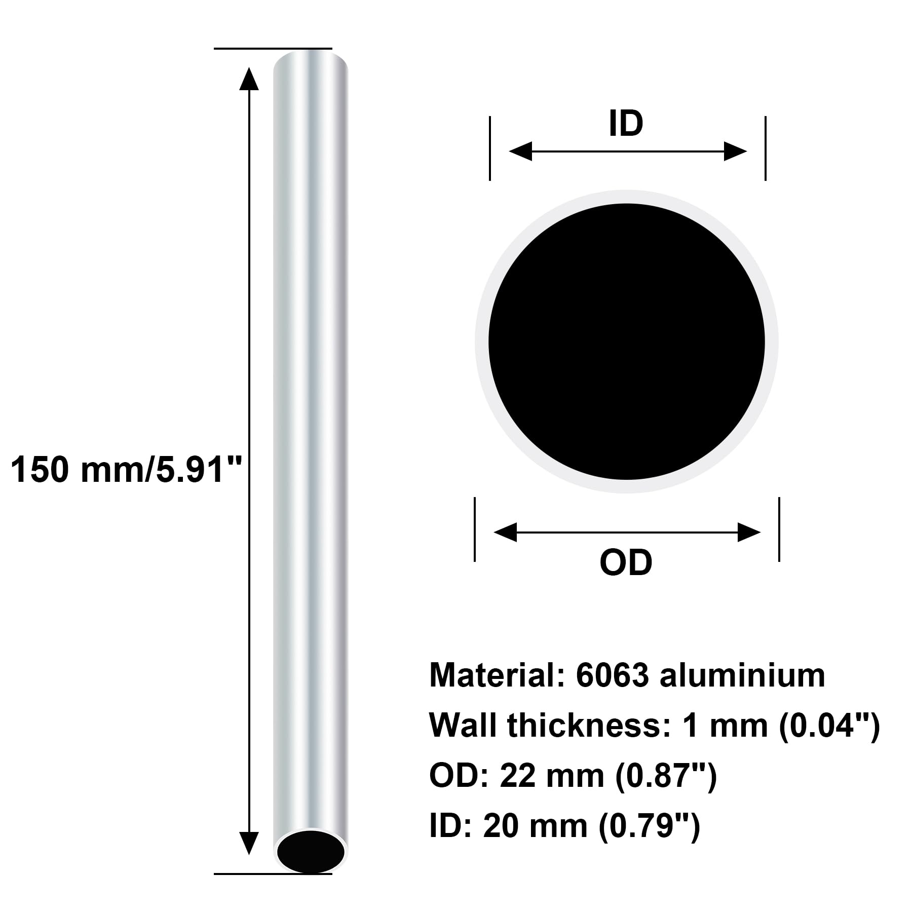 Uxcell 6063 Aluminum Round Tube 30mm OD 20mm Inner Dia 100mm