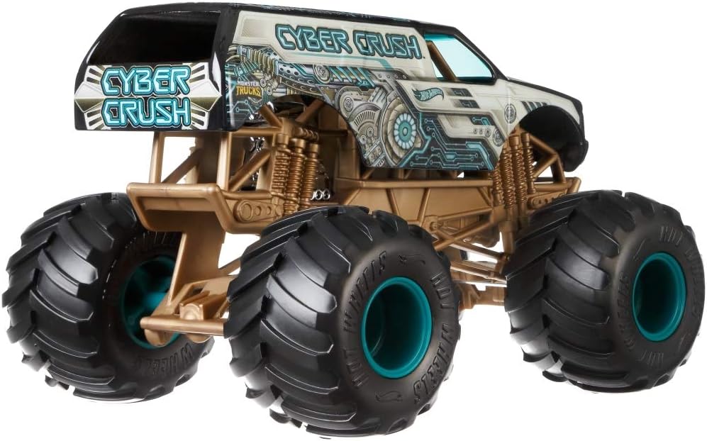 Hot Wheels Monster Trucks Cyber Crush die-cast 1:24 Scale Vehicle with Giant Wheels for Kids Age 3 to 8 Years Old Great Gift Toy Trucks Large Scales