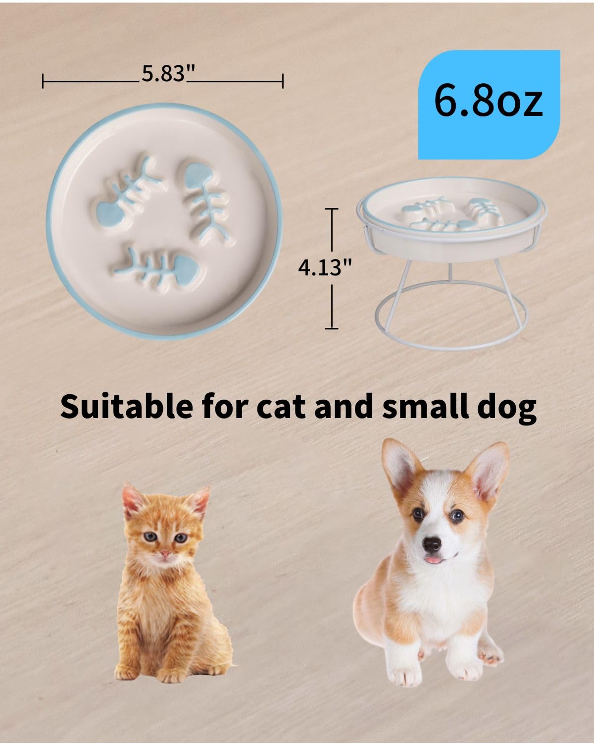 Ceramiczna miska do powolnego jedzenia dla kota na mokrą i suchą karmę, podwyższona konstrukcja, zapobiega wymiotom i otyłości, dla kotów i małych psów, 2 szt