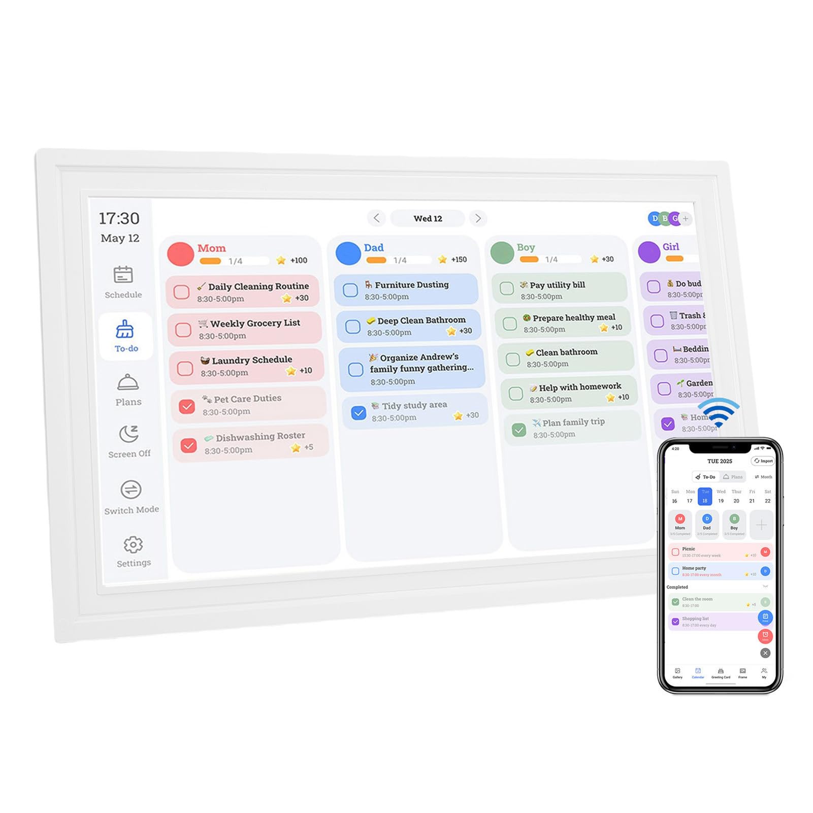 Vikye 15.6 Inch Digital Calendar,WiFi Digital Wall Calendar with APP for Android 9.0,Electronic Chore Chart and Meal Planner for Family Organization and Schedules (Pure White)