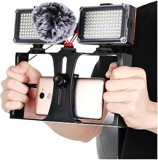 Tosuny Smartphone Video Cage Rig, Filmmaking Vlogging Case, Phone Video Stabilizer Grip Stative Mount with Cold Shoe and 1/4 Interface, for IOS and Android Smartphones