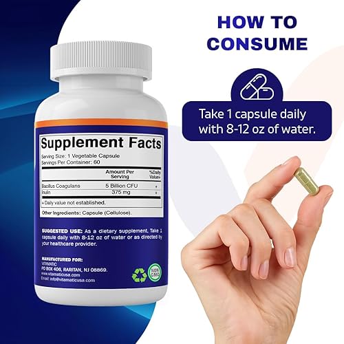 Miniatura 3 de Vitamatic Bacillus Coagulans Suplemento probiótico estable - Promueve la salud digestiva gastrointestinal - 60 cápsulas vegetales - Sobrevive a los