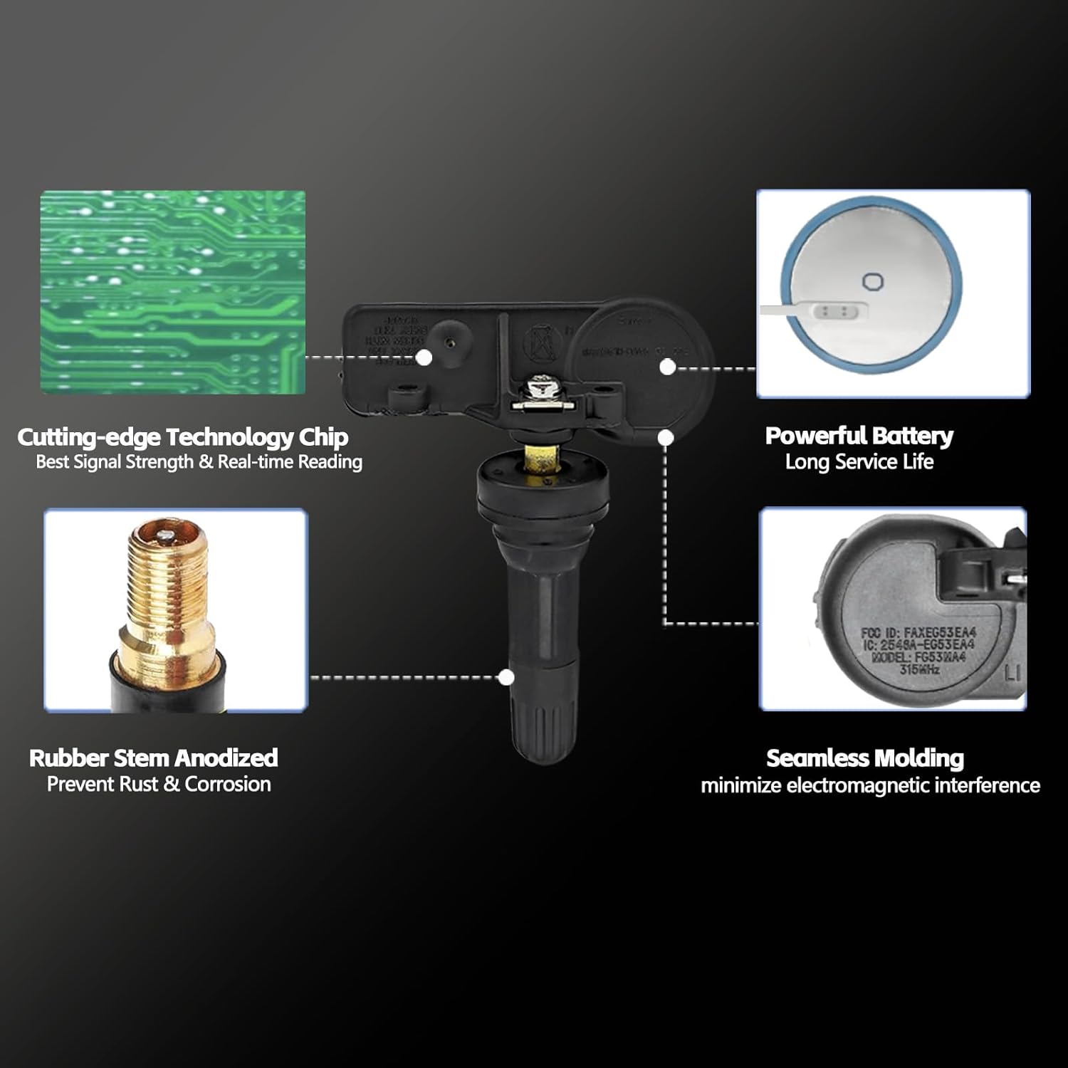 315MHz TPMS for Ford 2005-2011 Escape Edge Expedition Explorer Flex Focus F-150 Fusion Mustang Lincoln MKS MKT MKX MKZ Mazda Mercury Tire Pressure Sensor Replace# 6F2Z1A189A, 7L1Z1A189A, 4pcs