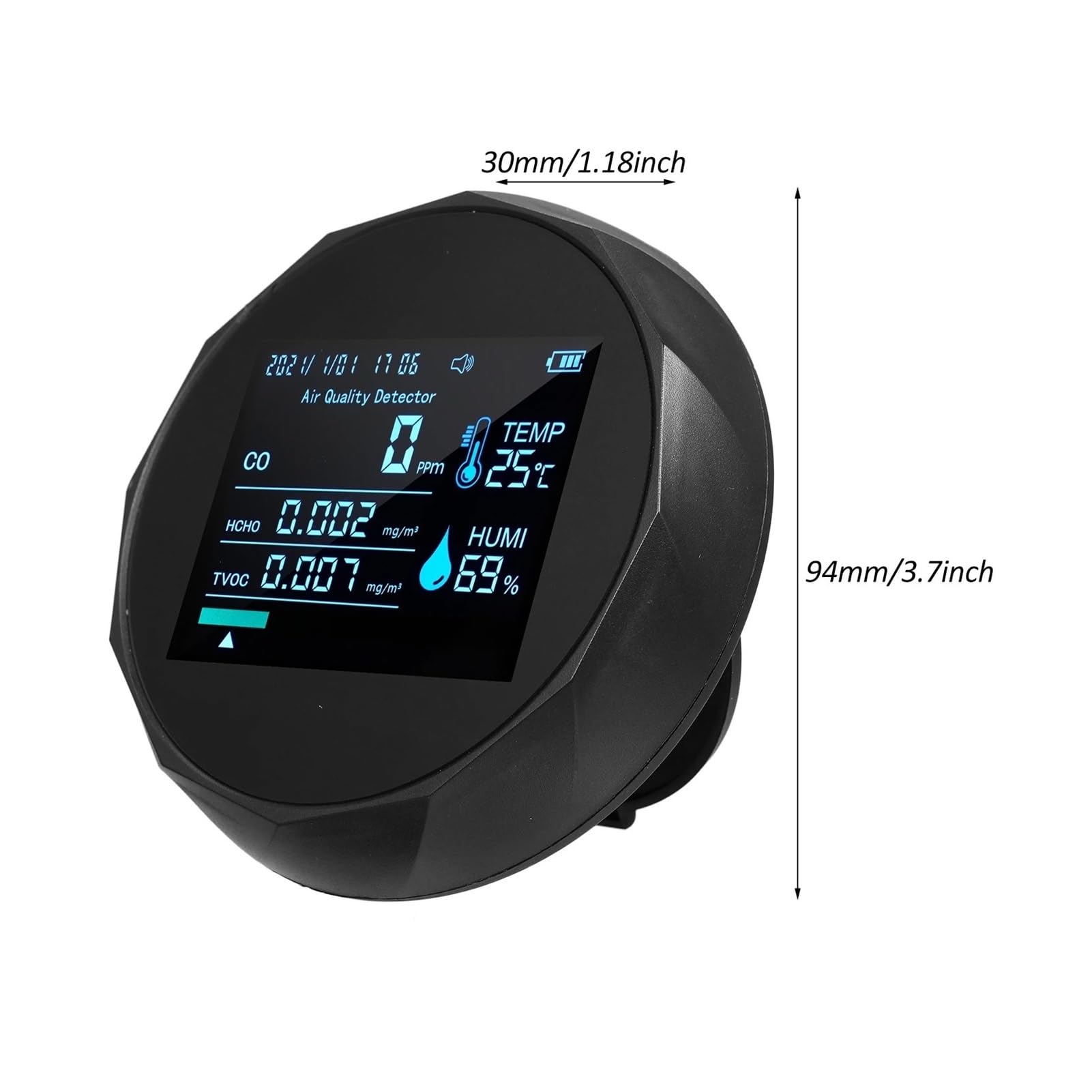 Monitor de Calidad del Aire, Monitor de calidad del aire 6 en 1, Detector de formaldehído, probador de calidad del aire, fecha, hora, CO TVOC, HCHO, analizador de humedad y temperatura