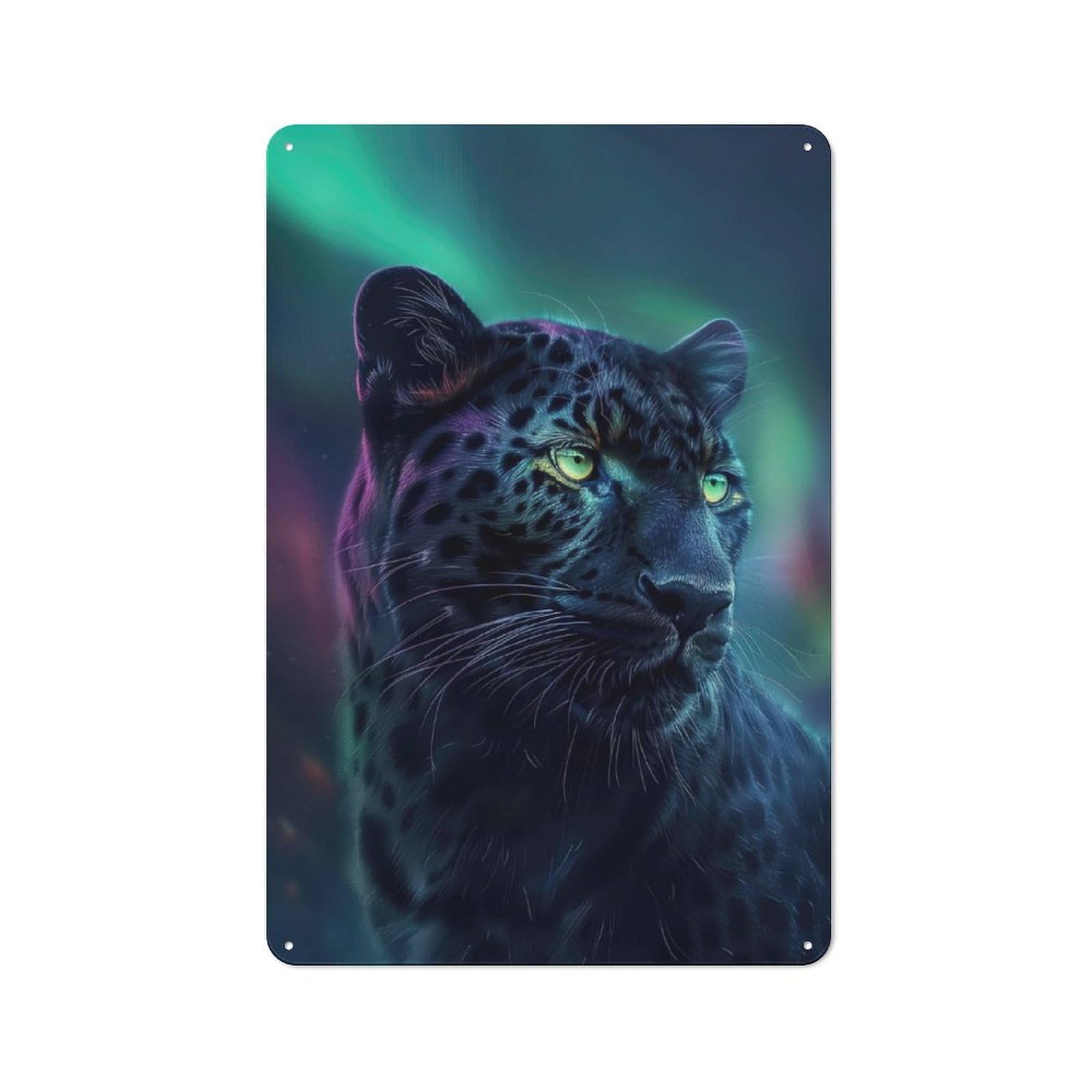 Junmoney Cosmic Black Leopard Tin Wall Plaque 30X20cm With For Guest Room Or Hallway, For Home Office, Studio And Craft Room Walls