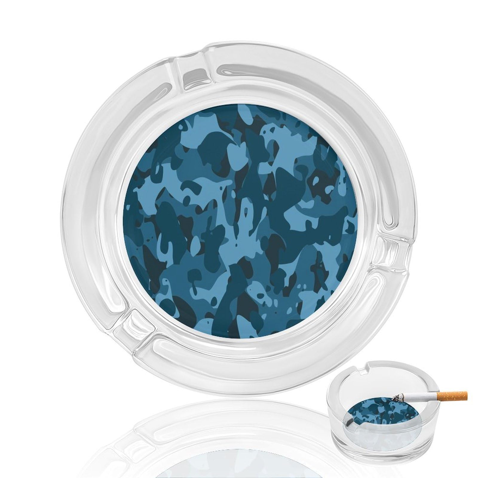 Camouflage Pattern31 Glass Ashtray 3.3 Inch Round Cigarette Ash Holder with 4 Grooves for Home Office Outdoor One Size