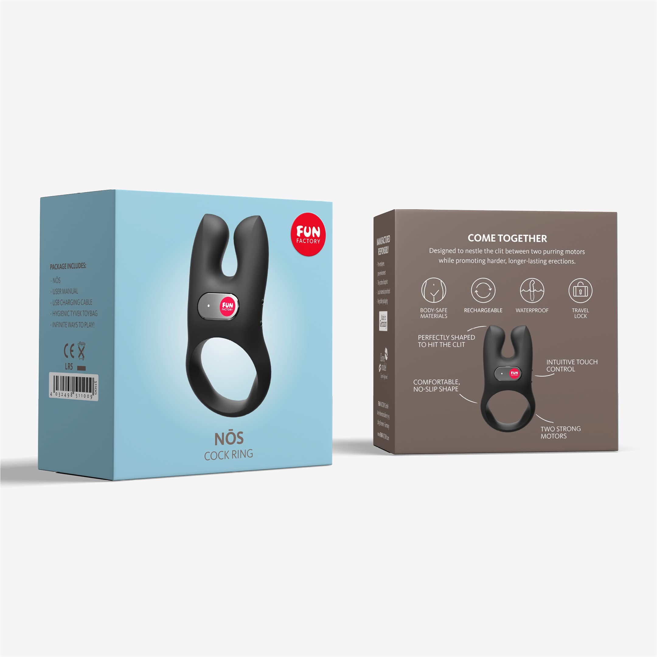 Fun Factory NŌS - Anello fallico vibrante | per il pene | con stimolatore del clitoride | Sex toy uomo e coppie | 5 modalità | Impermeabile (Black)