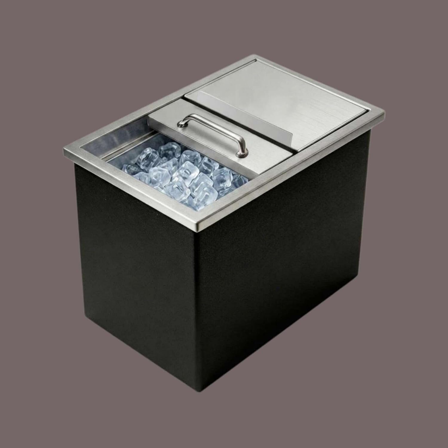55qt Drop in Ice Chest 18" L x 12" W x15 H Ice Bin Food Grade Ice Storage with Lid Drainage Components for Outdoor Kitchens Patio Bars Stainless Steel Ice Box
