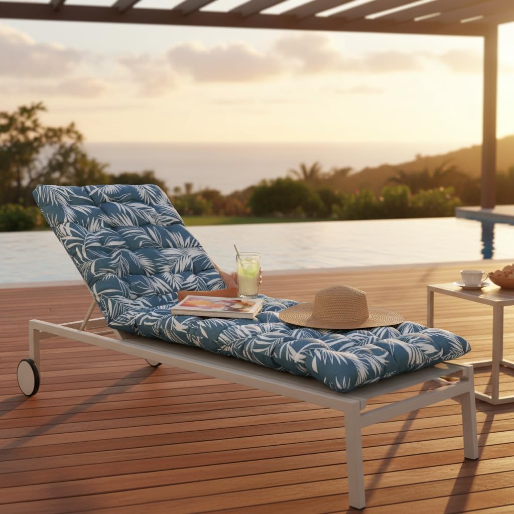Atout Ciel Coussin matelassé Bicolore pour Bain de Soleil, transat en Tissu déperlant 190x60cm, 6 Variantes, Bleu