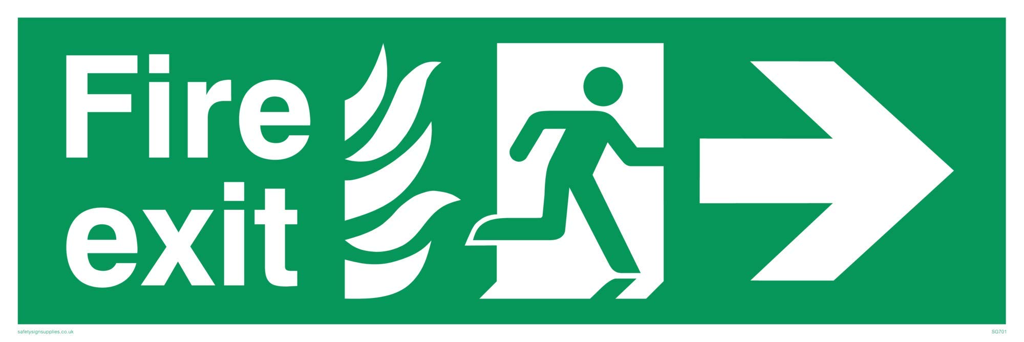 Viking signos sg701-l62 – 3d "salida de incendios running Hombre flecha derecha señal, doble cara, 3 mm rígida PVC, 200 mm H x 600 mm W