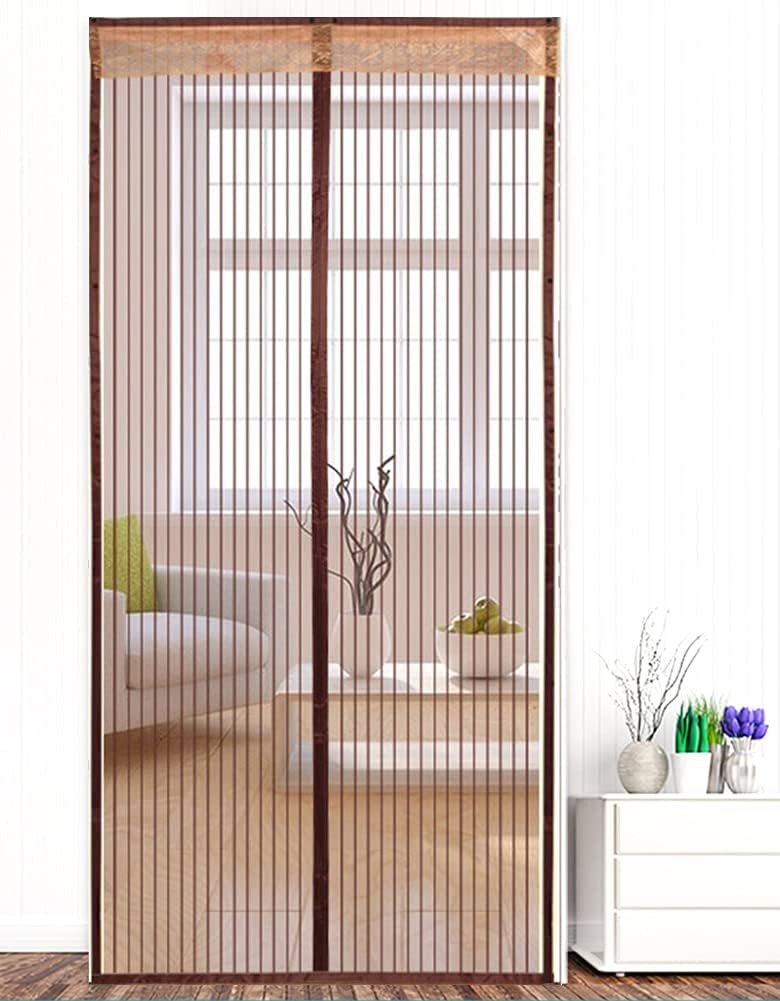 Liveinu Reinforced Magnetic Window Screen Mesh Curtain with Magnets for Window and Door Full Frame,No Drilling,Adhesive Clips Install 27x78 Inch Brown