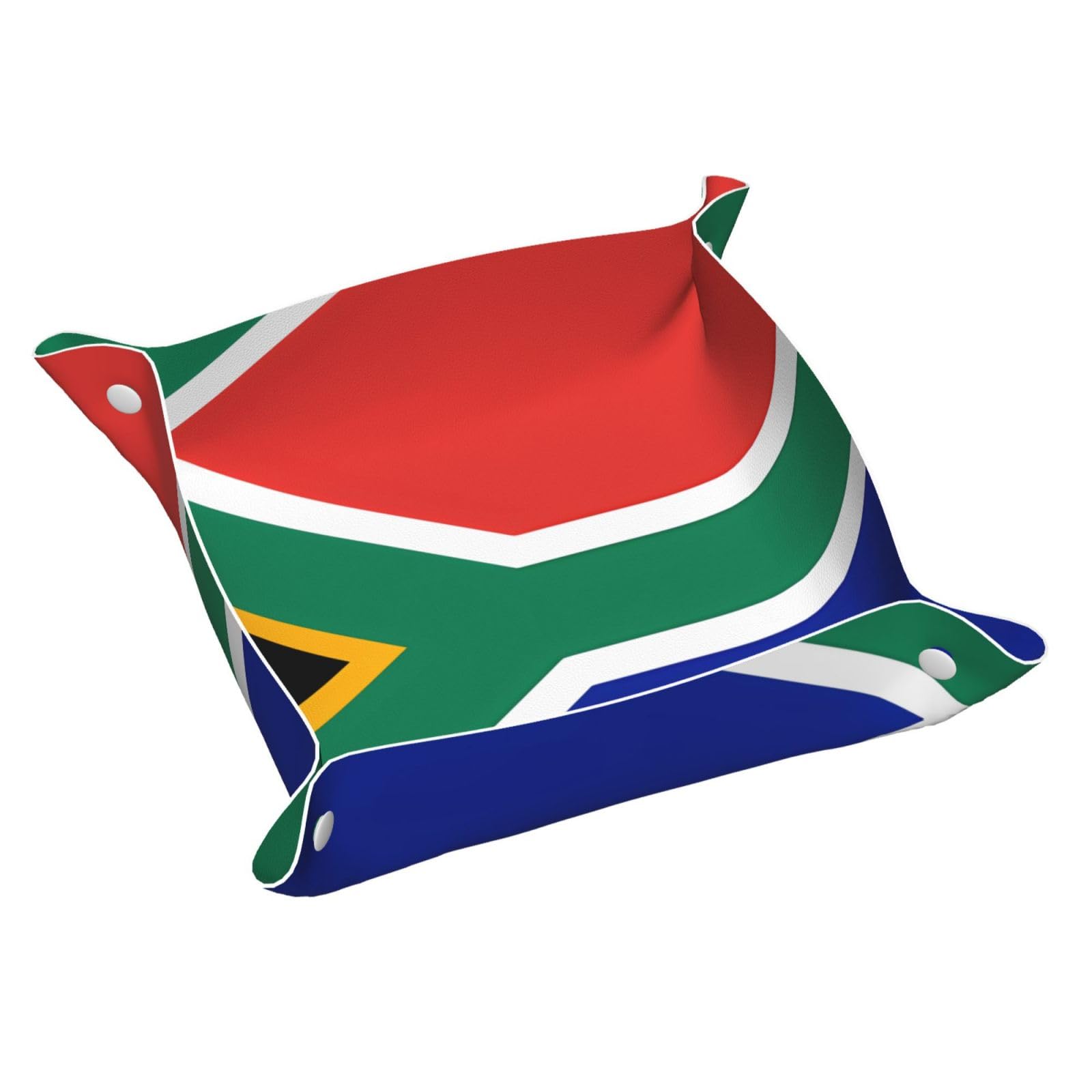 South Africa flag Prints Leather Storage Tray Waterproof and easy to clean for neatly keys, watch, makeup and other small items Medium