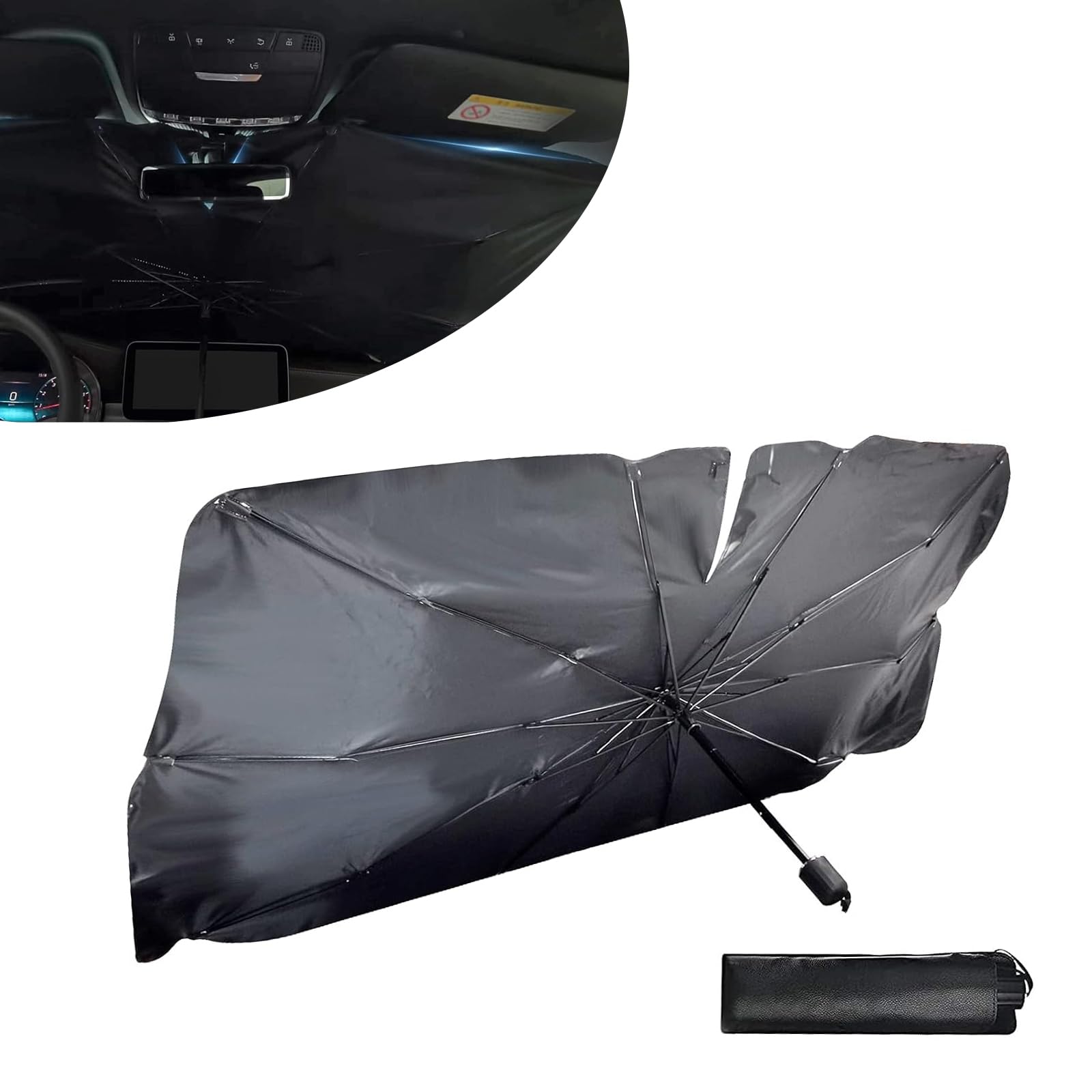 1 Pack Car Windshield Sun Shade Umbrell, 55" x 31" Portable Automotive Window Insulation Cover, Keep Your Vehicle Cool, Universal Windshield Blackout Panel (Silver #Opening Design)