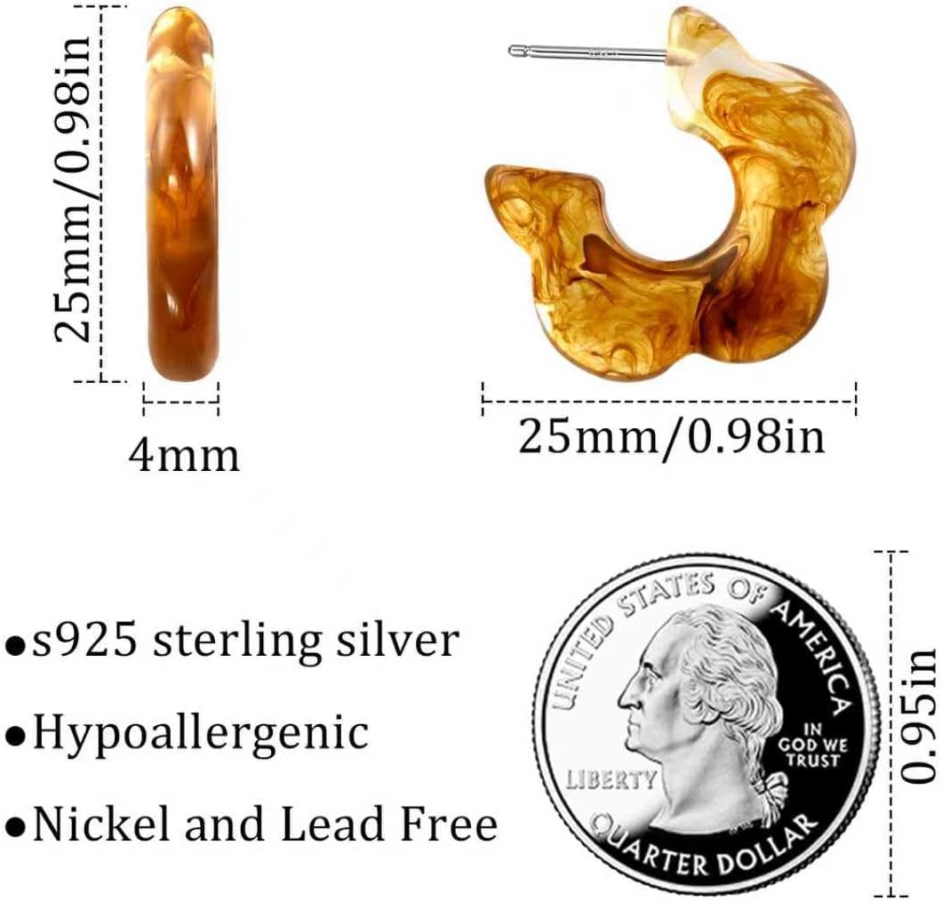 Wotforsh S925 Sterling Silver Flower Huggie Chunky Brown Stud Open Hoop Floral Earrings for Women Hypoallergenic Earrings - Image 7