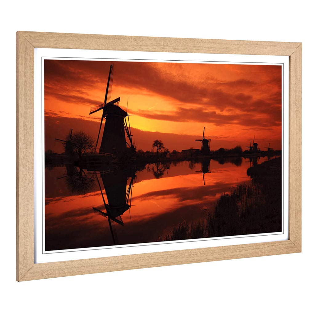 Big Box Art Framed Print of Landscape Windmills Sunset Design | Wall Art Picture | Home Decor for Kitchen, Living, Dining Room, Bedroom, Hallway, Office, Oak, A2 / 24.5x18 Inch / 62x45cm