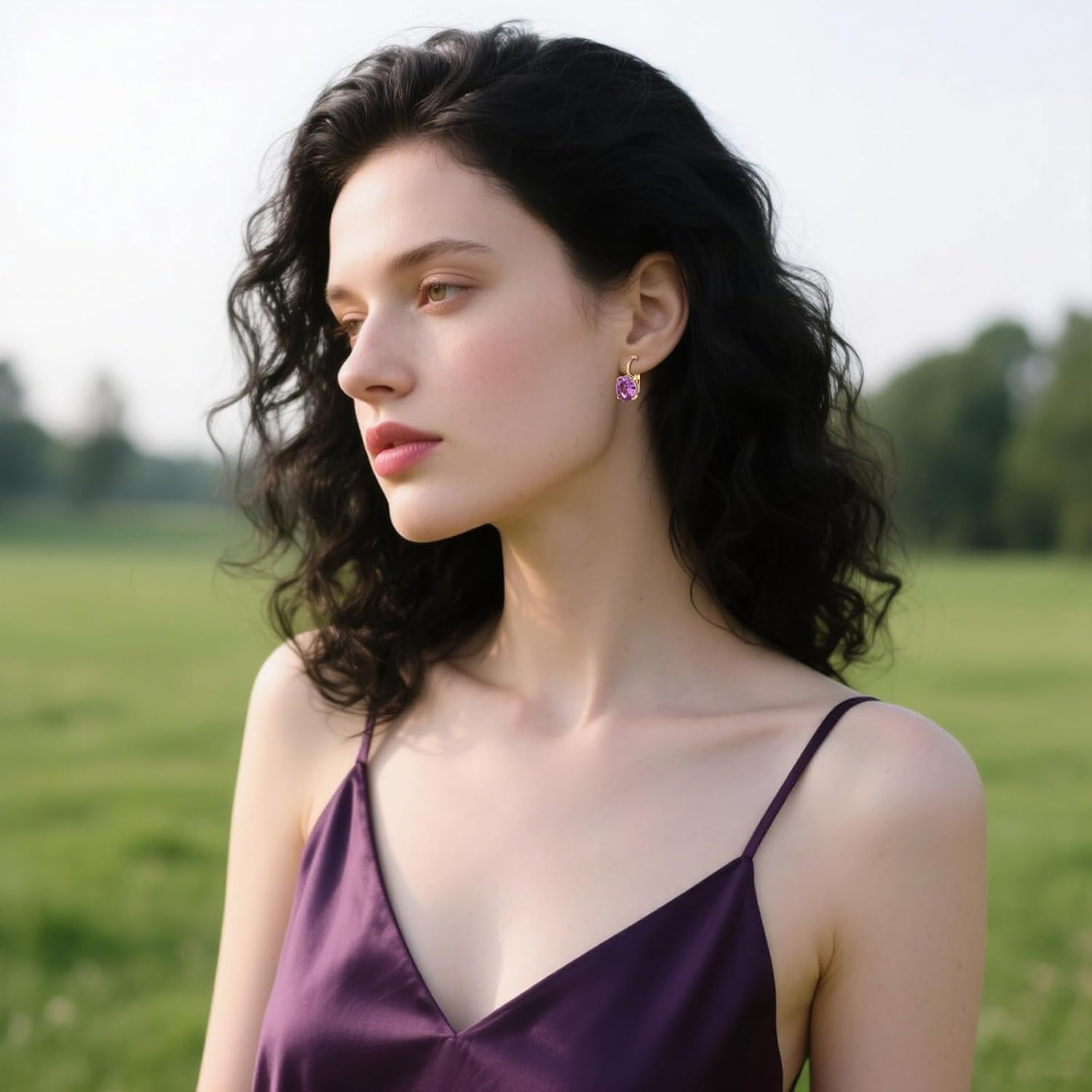 Cut-Oval Birthstone Leverback Earring for Women 18k Gold Electroplated Hanging Lever Drop Earring Oval Synthetic Gemstone CZ Earring Jewelry Birthday Gift for Her - Image 2