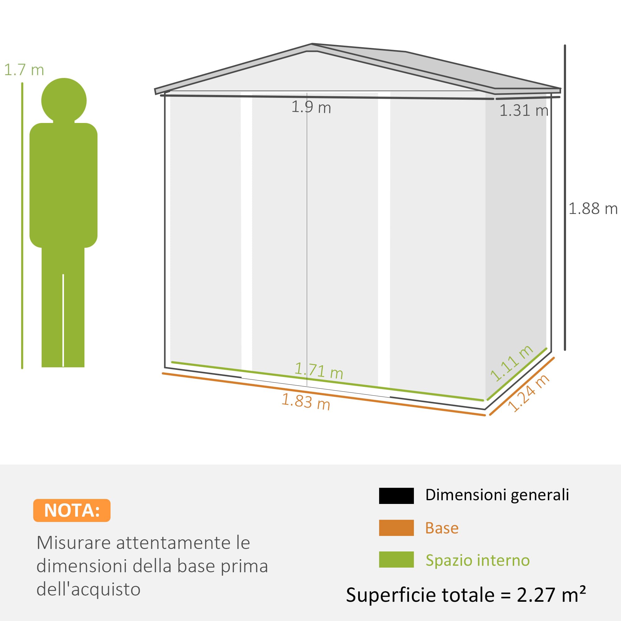 Outsunny Casetta da Giardino 1.9x1.3 m Acciaio Capanno Porta Attrezzi Lamiera Prese d'Aria Catenaccio Quercia