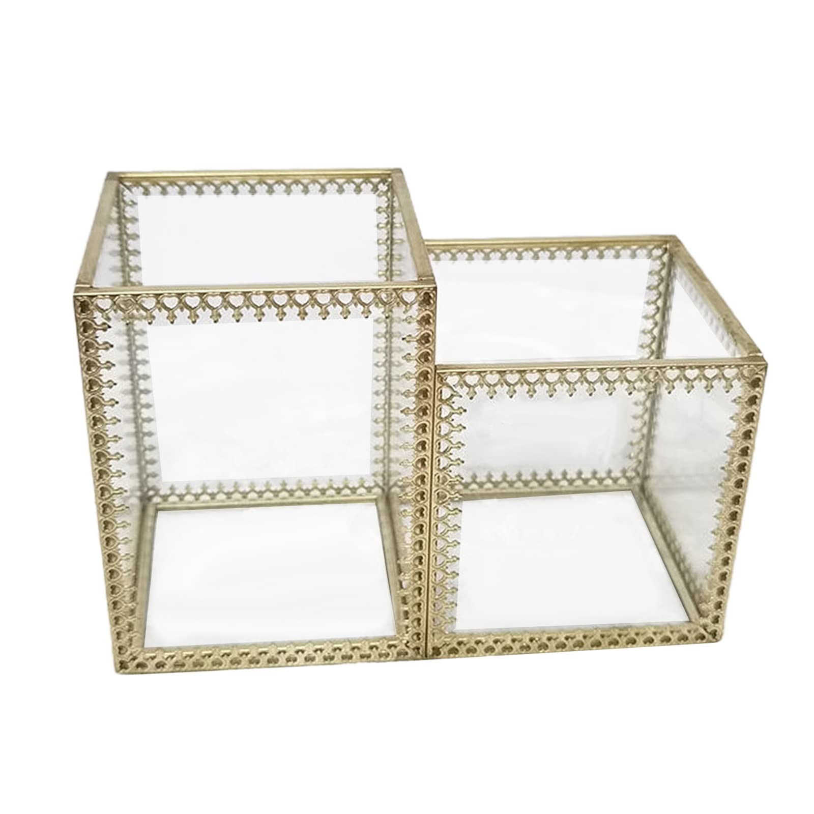 Estuche para brochas y pinceles Caja de almacenamiento de cosméticos con marco dorado, lápiz labial de escritorio, clasificación de joyería de cristal, almacenamiento, organizador de brochas de maquil