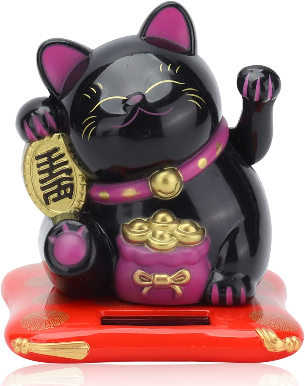 Cyrank Lucky Cat,Maneki Neko Waving Cat,Maneki Neko Waving Fortune Cat with Waving Arm Good Luck Bringer Solar Powered Cute Fortune Cat Good Luck Wealth Welcoming Cat,2.6 x 2.8 x 3.1inch