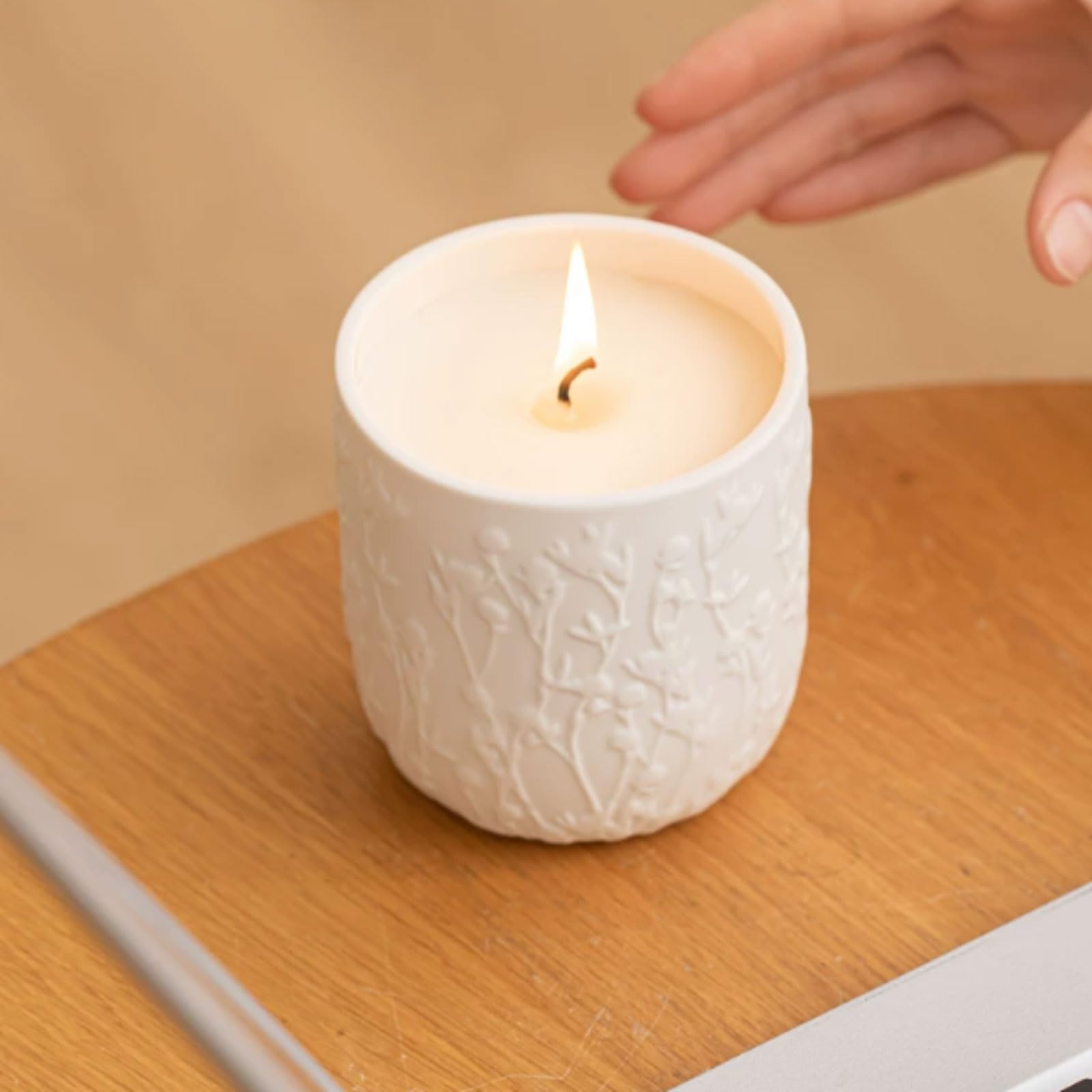 Exquisito Velas de cerámica, velas en tarro blancas, velas perfumadas reutilizables, combustión limpia, larga duración for vacaciones en casa, relajación y Spa meloso(Persimmon)