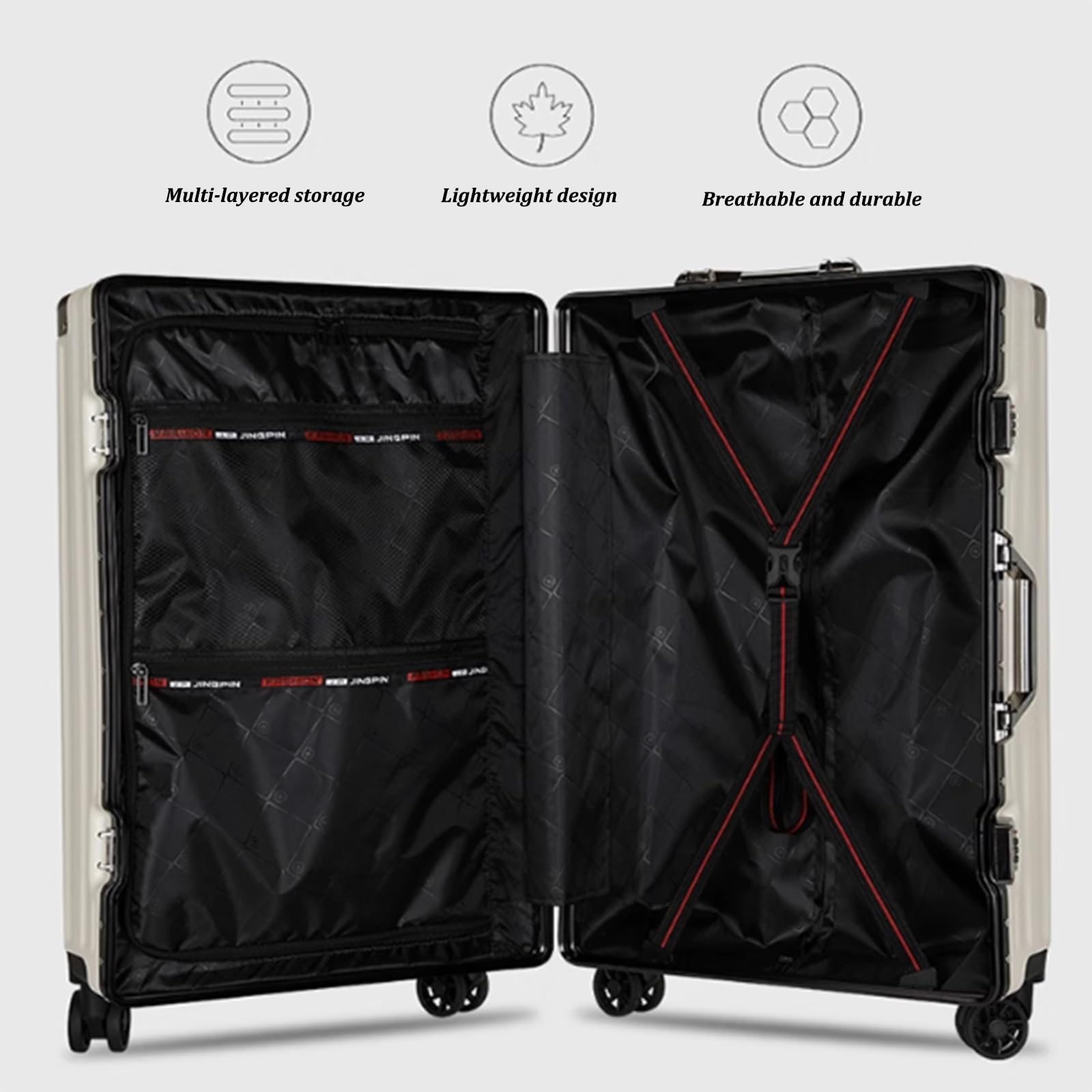 Equipaje de Mano, Maleta Rígida con Gancho, Maleta Giratoria con Ruedas de Gran Capacidad, Impermeable y Duradera para Viajes(Silver,30")