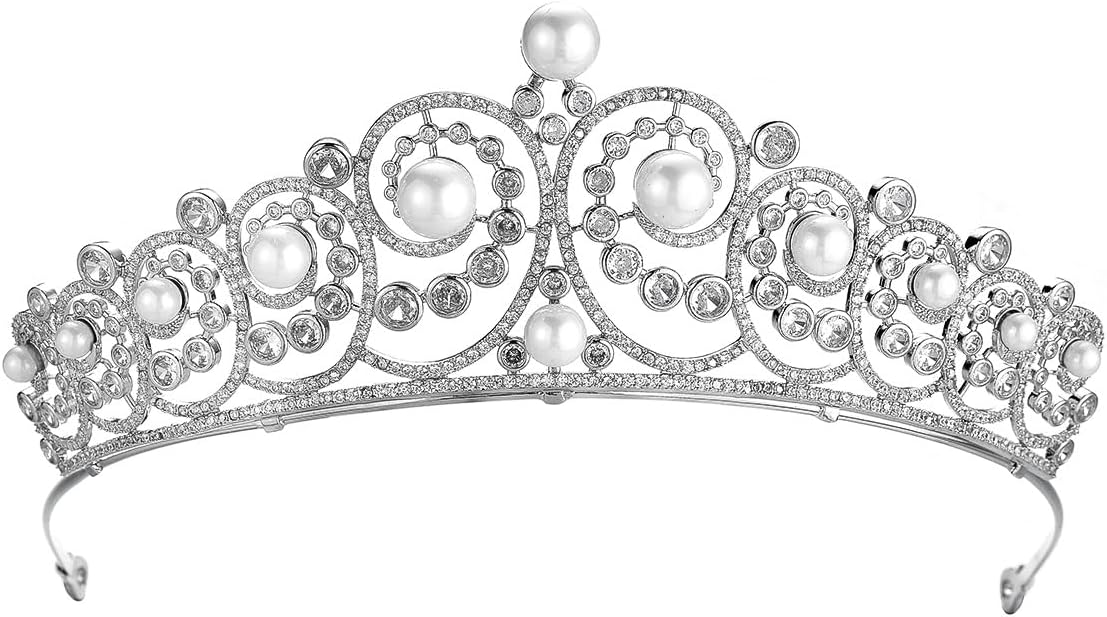 14K Gold Baroque-Inspired Bridal Tiara, Pearl & Moissanite Wedding Headdress Hairpiece, Opulent Gift for Vintage-Themed Weddings
