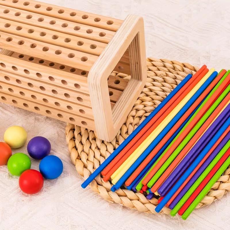 Jeu De Tour En Bois Montessori – 28 Bâtonnets Colorés Et Dé – Motricité Fine – Cadeau Enfant 3-9 Ans