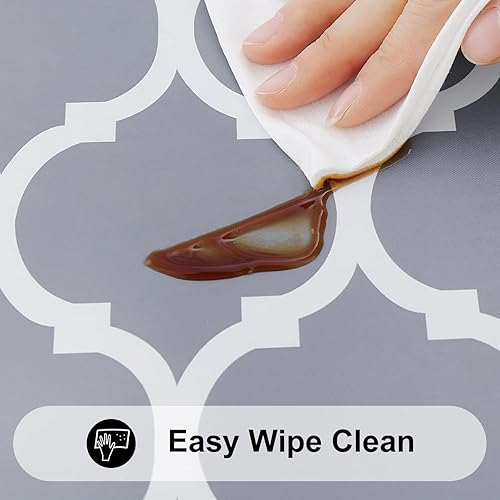 Miniatura 5 de Smiry - Mantel redondo de vinilo ajustable con bordes elásticos y parte trasera de franela mantel de vinilo impermeable lavable diseño enrejado