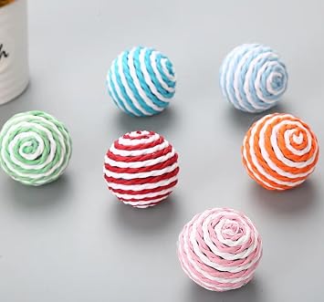 Busstier Drawstring Cat Ball, Drawstring Wrapping Cat Toy, Colorful Sound Making Cat Ball 2 Pieces