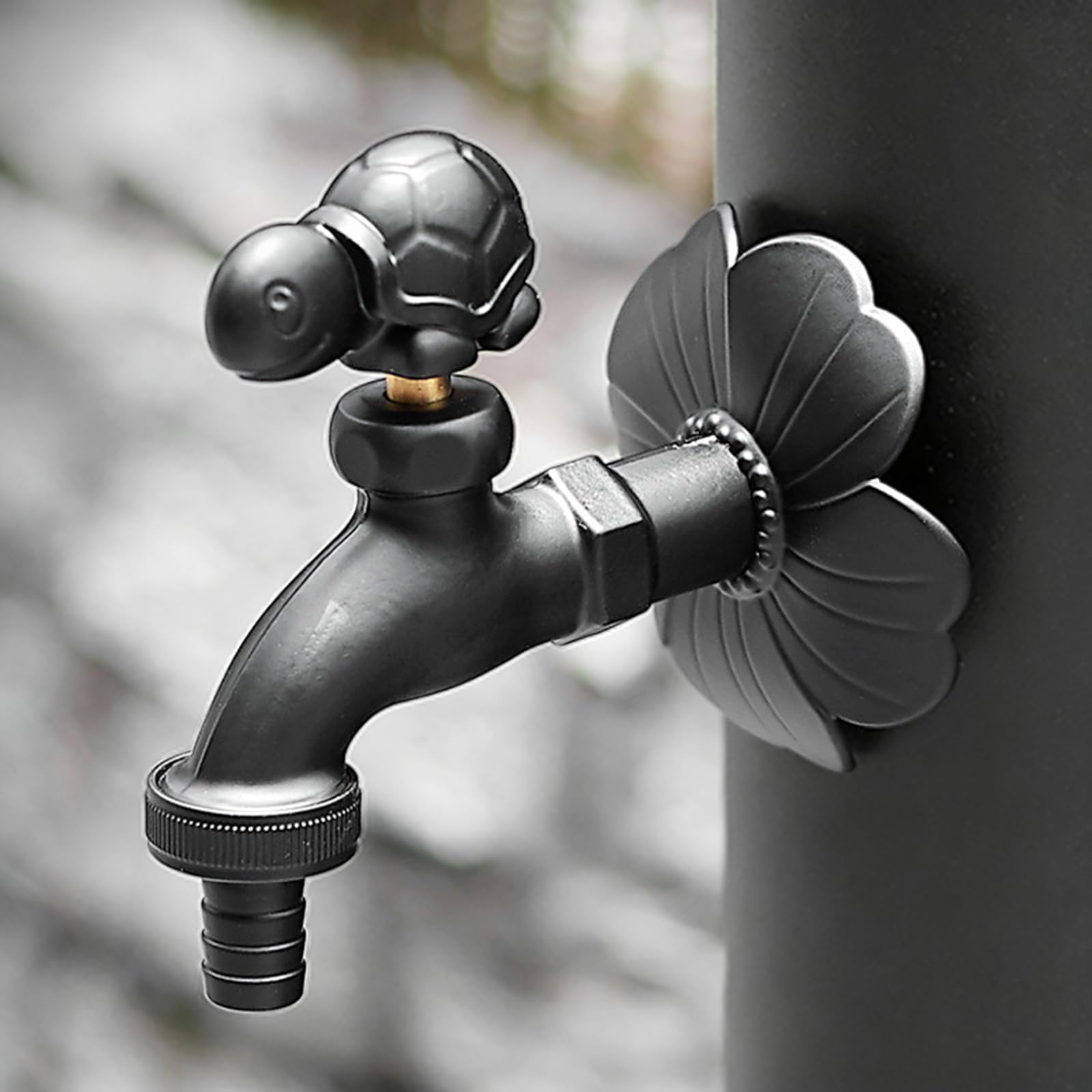 Wasserhahn Außen Wandmontage G1/2 Schildkröte Messing Wasserhahn Gartenschlauch Einzelloch,Schwarz