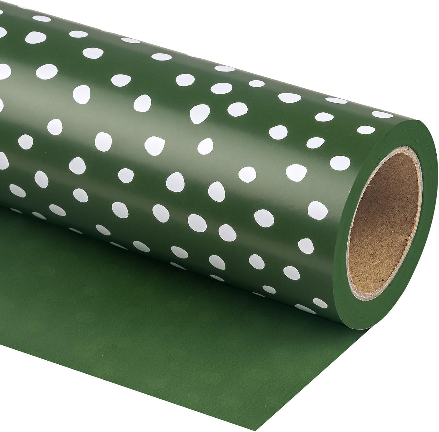 RUSPEPA Reversible Wrapping Paper - Mini Roll - 43.2cm x 10m - Dark Green and Delicate Polka Dots Design for Birthday, Wedding, Baby Shower