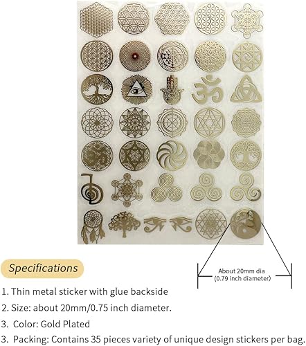 Miniatura 2 de METAL ARTEM 35 unidslote Flor de la Vida Metal Pegatina Geometría Orgón Pirámide Pegatina Autoadhesiva Calcomanías (Dorado)