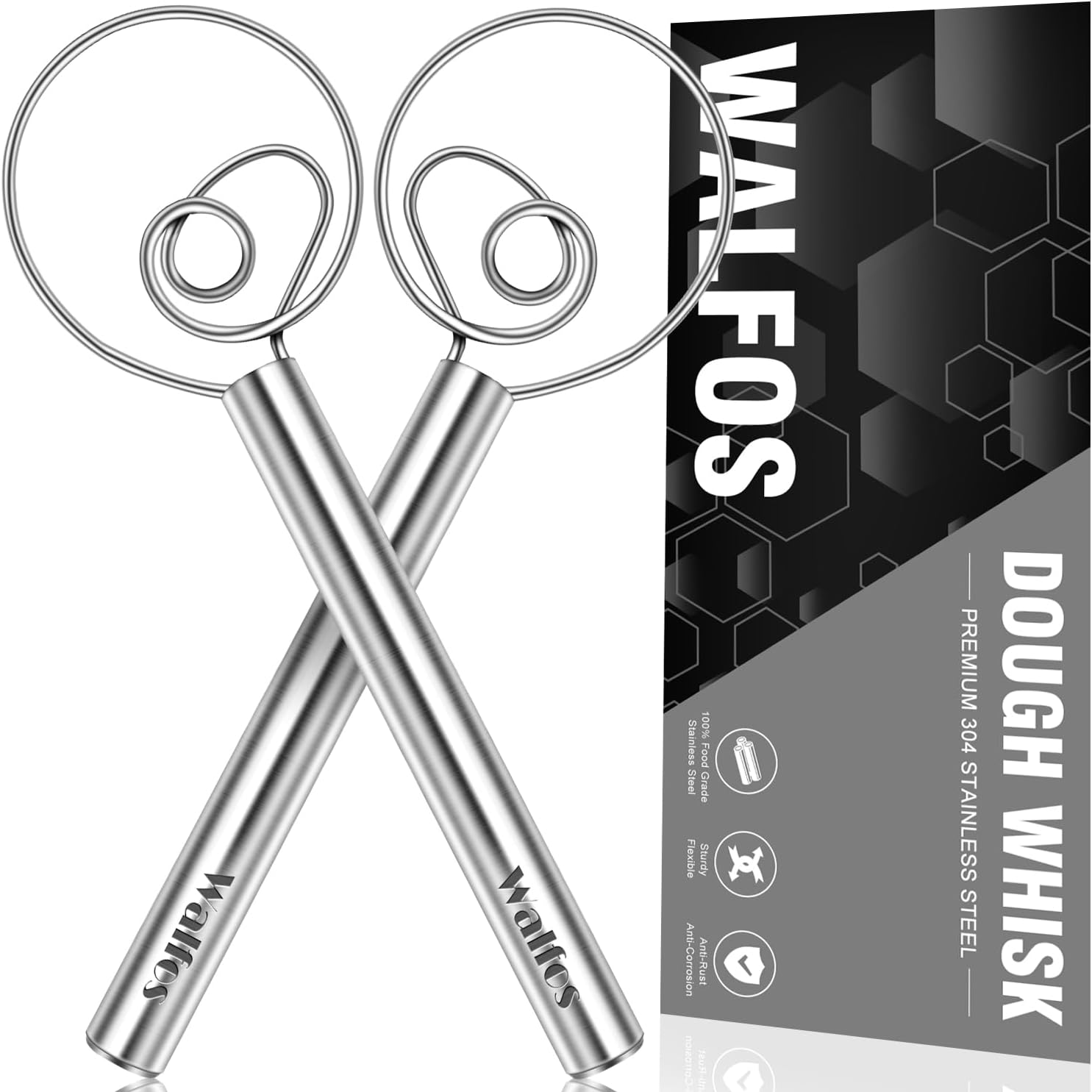 Danish Dough Whisks, Rustproof Stainless Steel Bread Whisk, Quick Mixing Bread Mixer, Dutch Dough Whisk for Cooking, Blending, Whisking, Stirring, Sourdough, Pizza, Pastry, Cake Batter(2pcs)