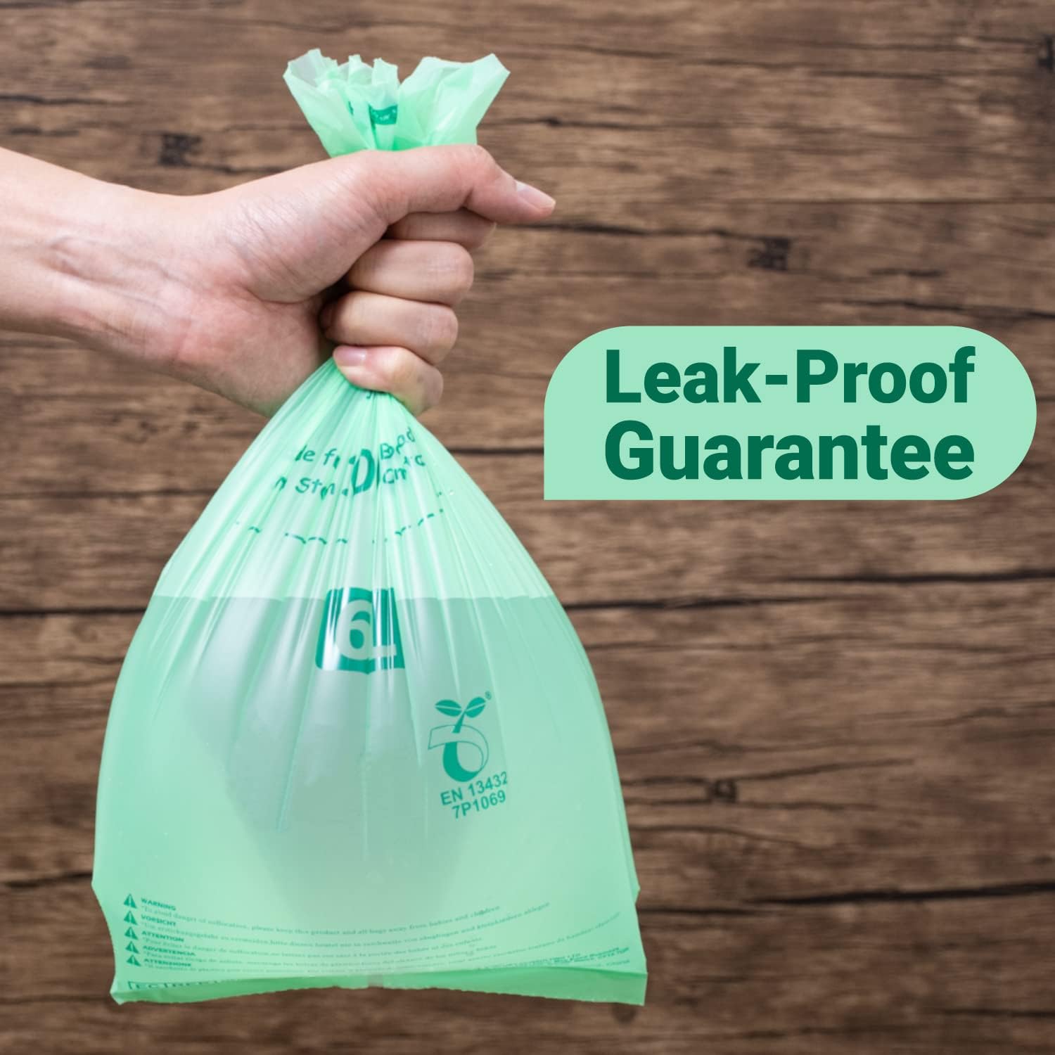 GREENER WALKER 25% Extra Thick Compostable Trash Bags, 7.9 Gallon-30Bags, Food Kitchen Waste Bags with EN13432 Certified