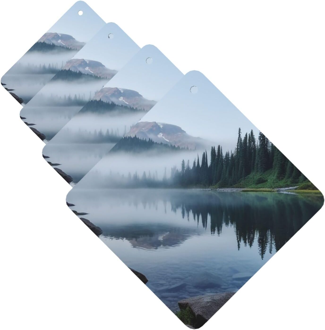 Foggy Lake by Mount Rainier Car Air Freshener Cards Set of 4 Pieces Long Lasting Hanging Scented Cards Auto Aromatherapy Tablets Personalized Car Fresheners Gifts for Men Women - Lavender Scent