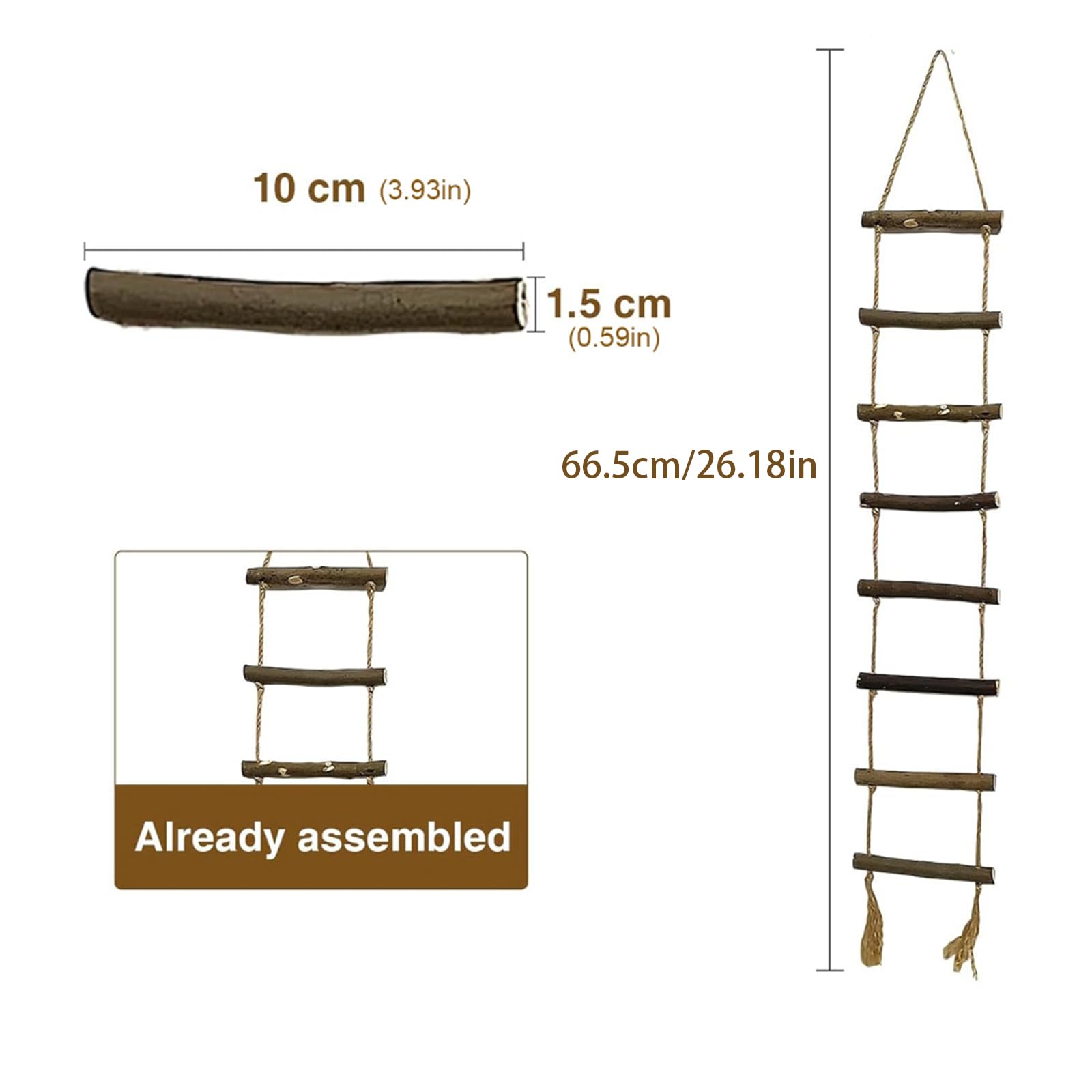 2 escaleras de madera natural tejida a mano con cuerda para colgar en la pared, para estantes, jardín, interior y exterior