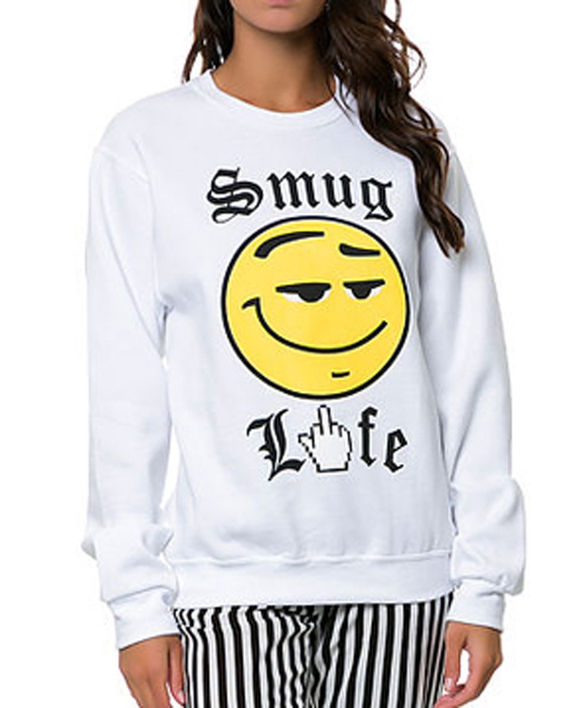 Classy Brand Smug Life Graphic Fleece Sweatshirt White Sweater