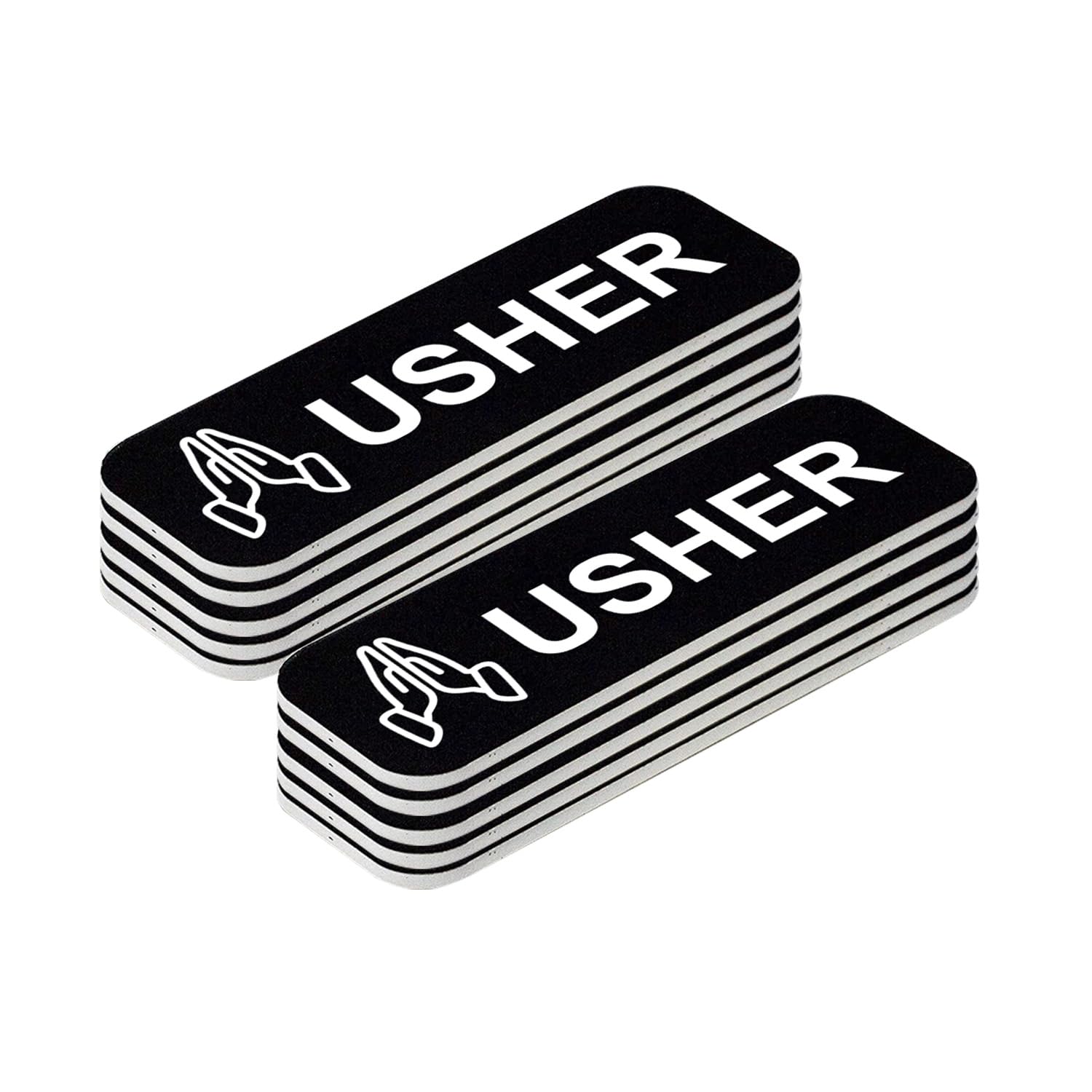 Usher 1 x 3" Name Tag/Badge, Black, Praying Hands (10 Pack)