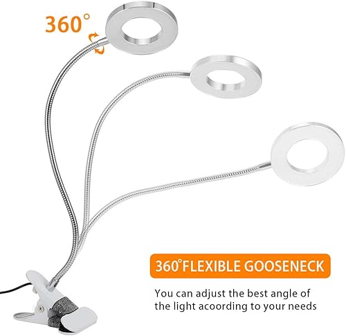 Miniatura 3 de LAVEN - Lámpara de escritorio, luz de extensión de pestañas, lámpara LED de clip de 7 W, luz USB para el cuidado de los ojos, lámpara de cama,