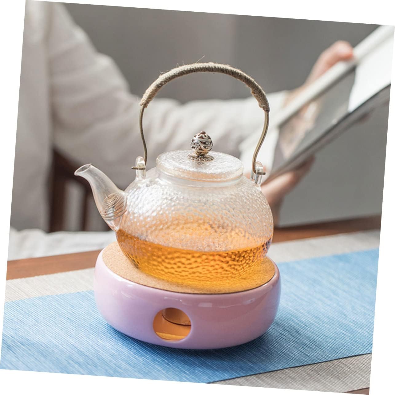 Cabilock Ceramic Tea Heater Warmer for Teapots Pink Purple Compact Teapot Stove with Ventilation for Home Office Tea House Kitchen Use