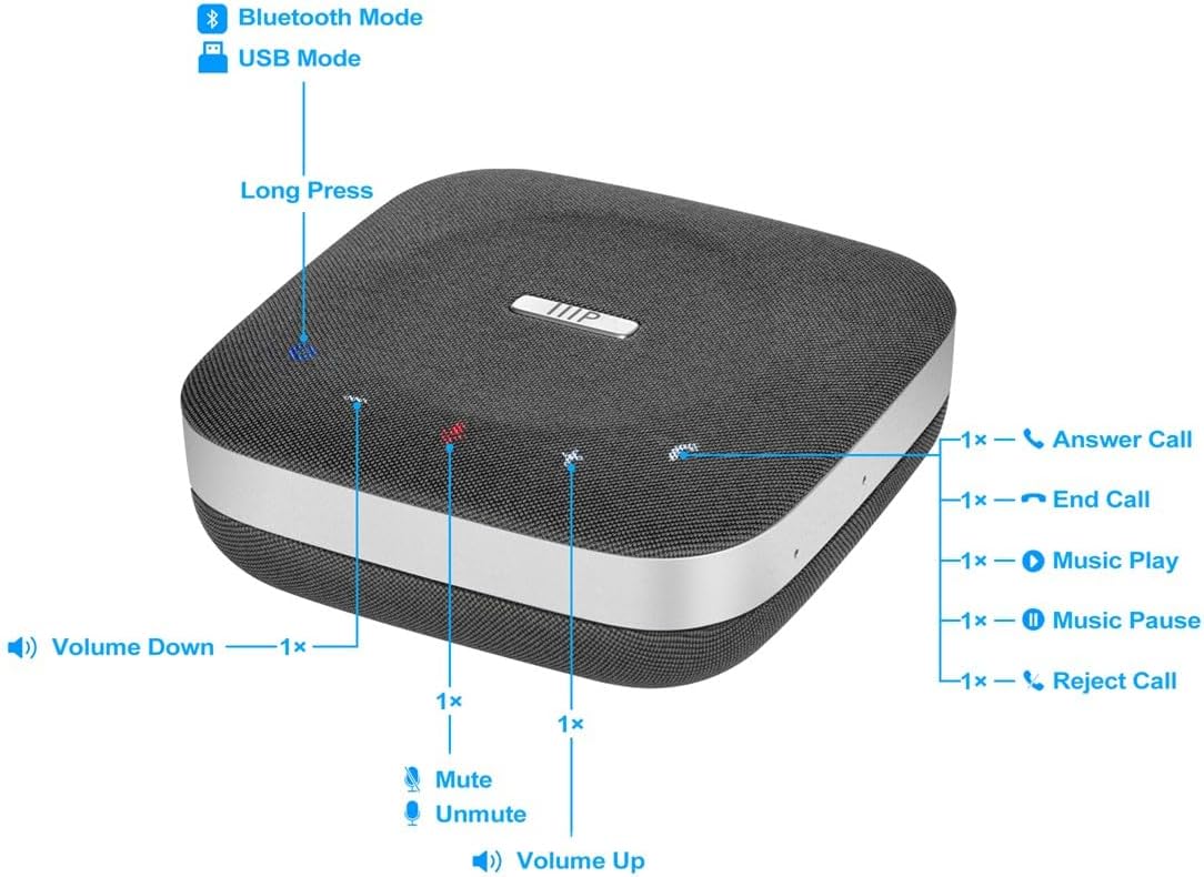 Monoprice All‑in‑One Conference Room Speakerphone Dock Compact Bluetooth Wireless Omnidirectional Microphone Conference Speaker for Home Officce for Teams and Zoom