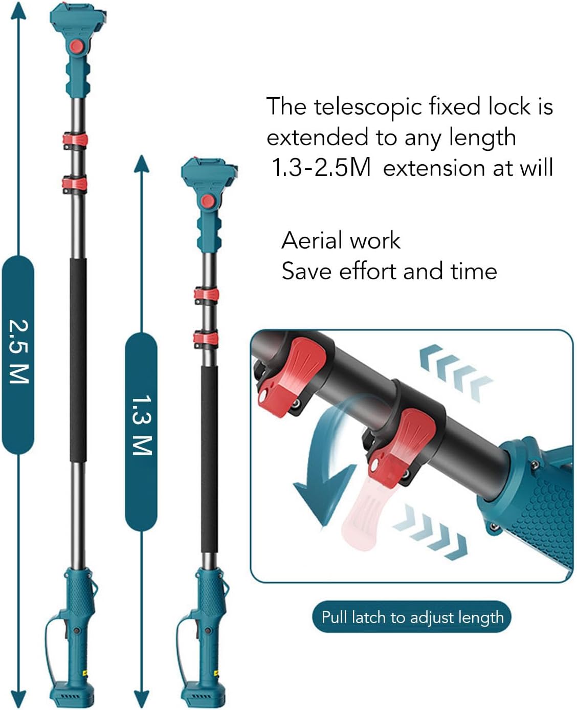 WALFRONT High Branch Pole, 180 Degree Adjustable Head Cordless Saw Extension Telescoping Rod with Non Slip Textured Handle, for Battery