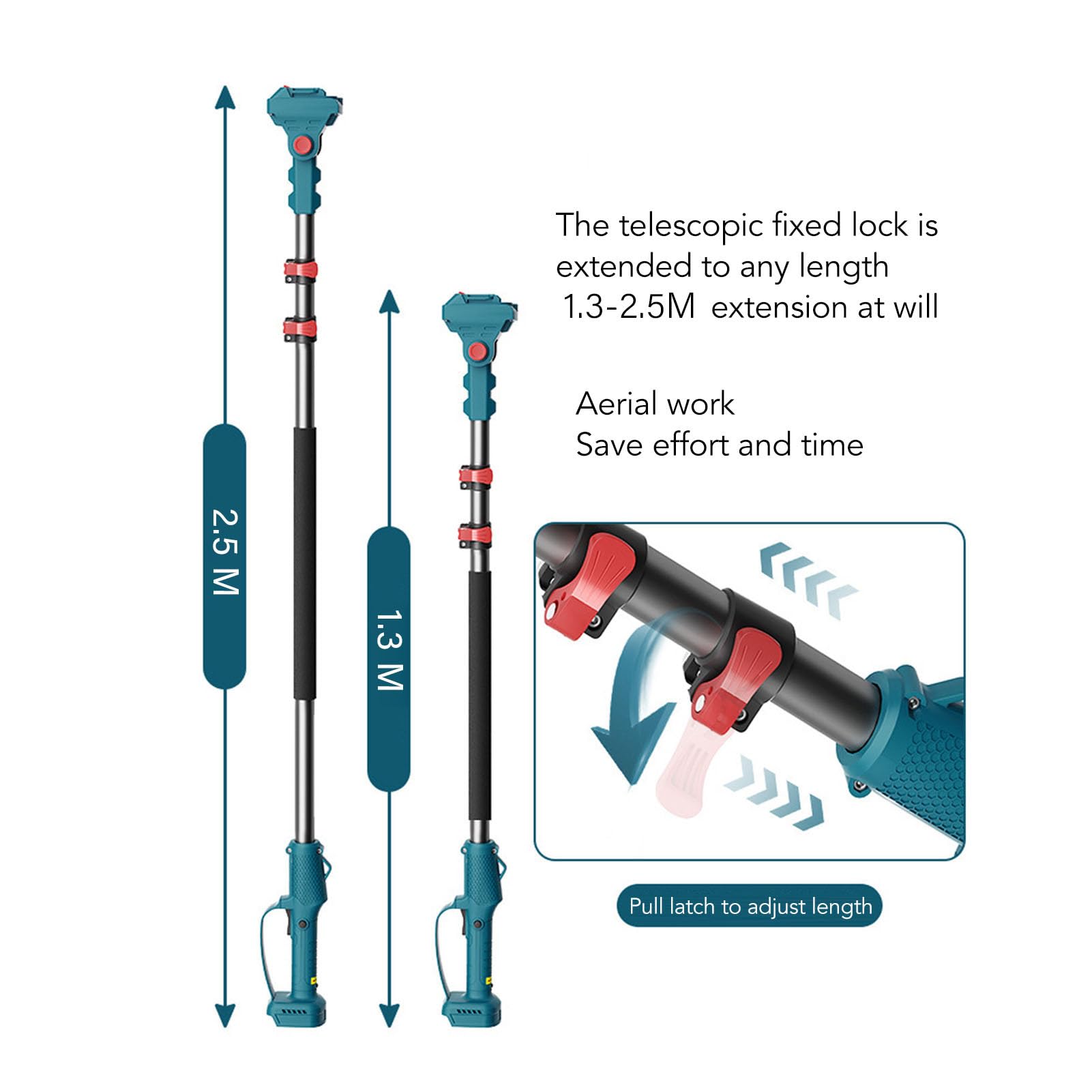 Poste Telescópico de Motosierra de Aluminio Ajustable con Antideslizante para Corte de Ramas de Alta Precisión, Apto para Batería BL1830B BL1840B BL1850B, Herramienta Versátil para Jardineros