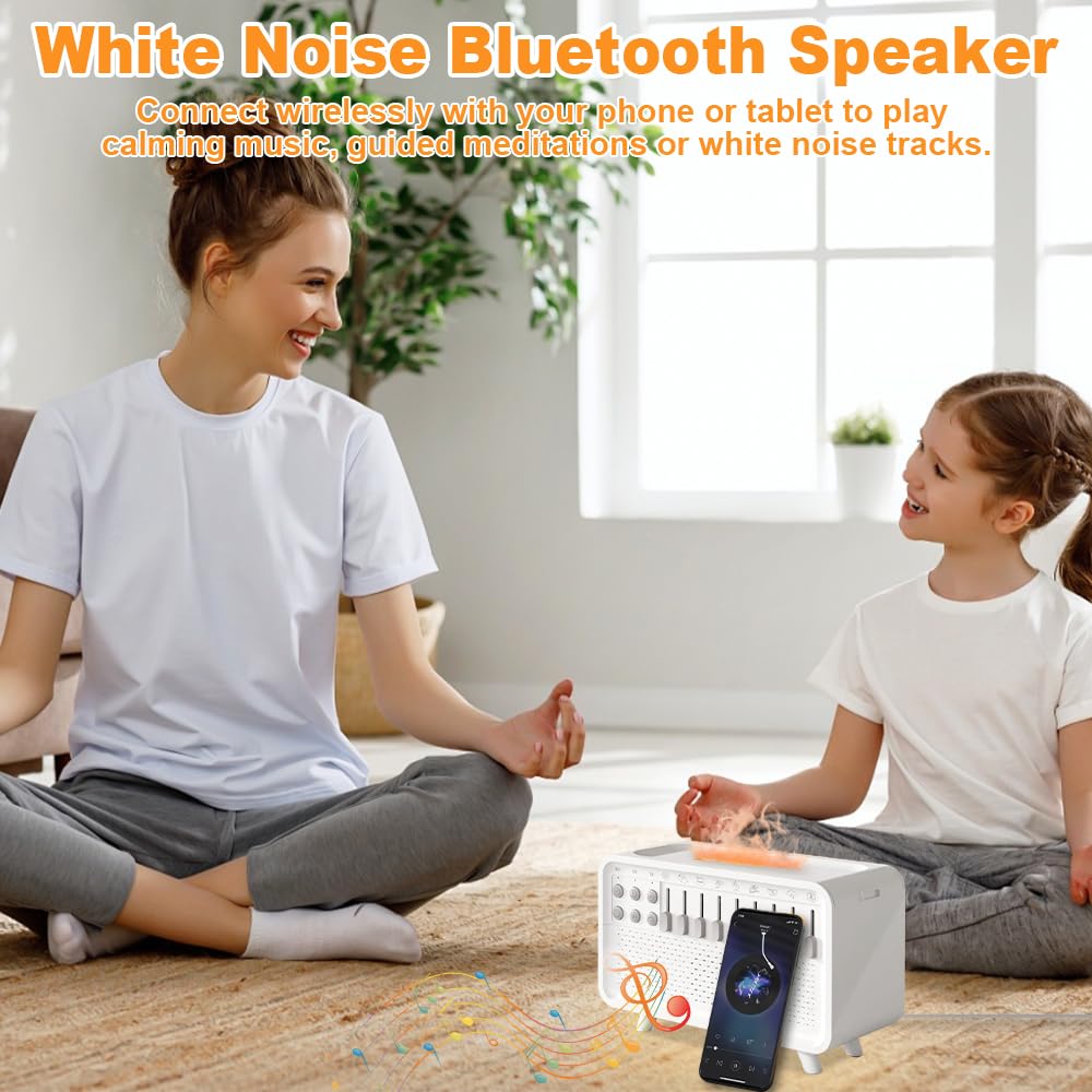 Rumori Bianchi, Macchina Rumore Bianco, White Noise Machine con 8 Suoni Della Natura, Luce Notturna, Bluetooth, Umidificatore a Fiamma, Rumore Bianco per Dormire per Bambini Adult