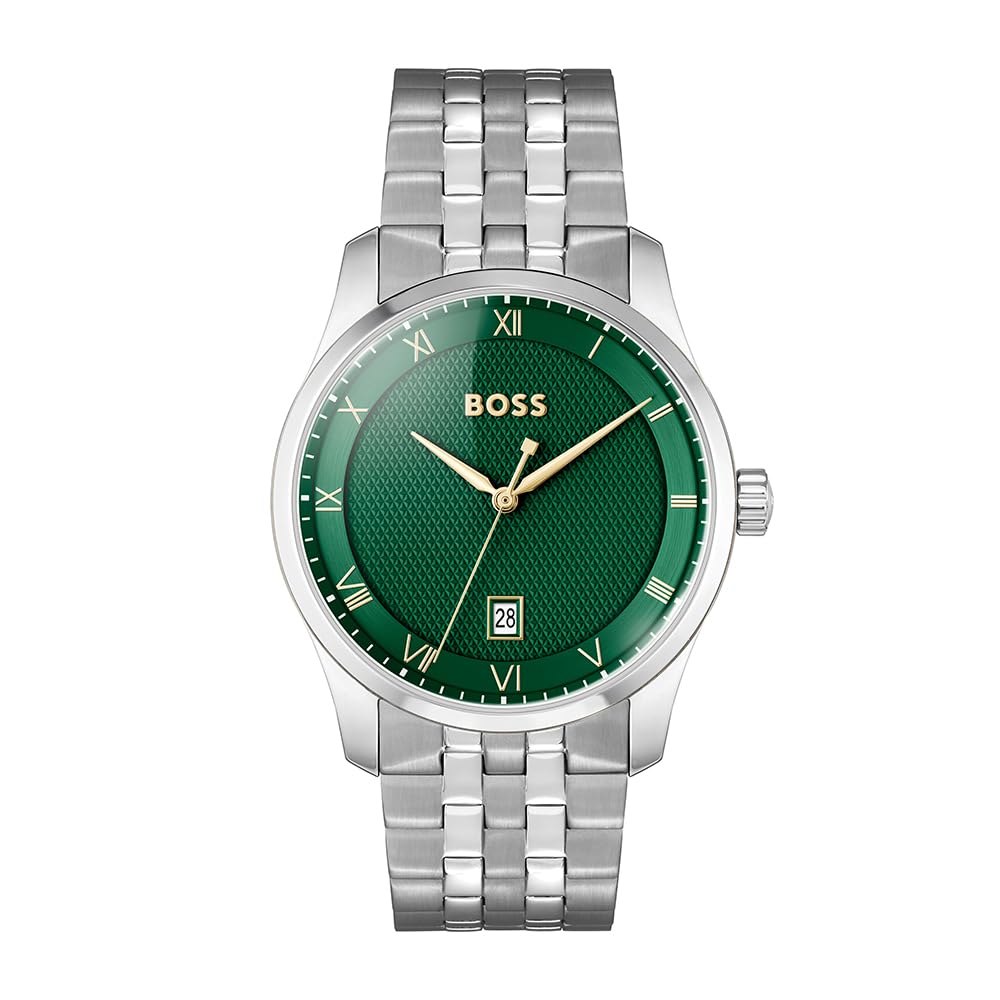 BOSS Three Hand Quartz Movement Watch for Men Principle Collection with Silver Stainless Steel Bracelet - 1514124
