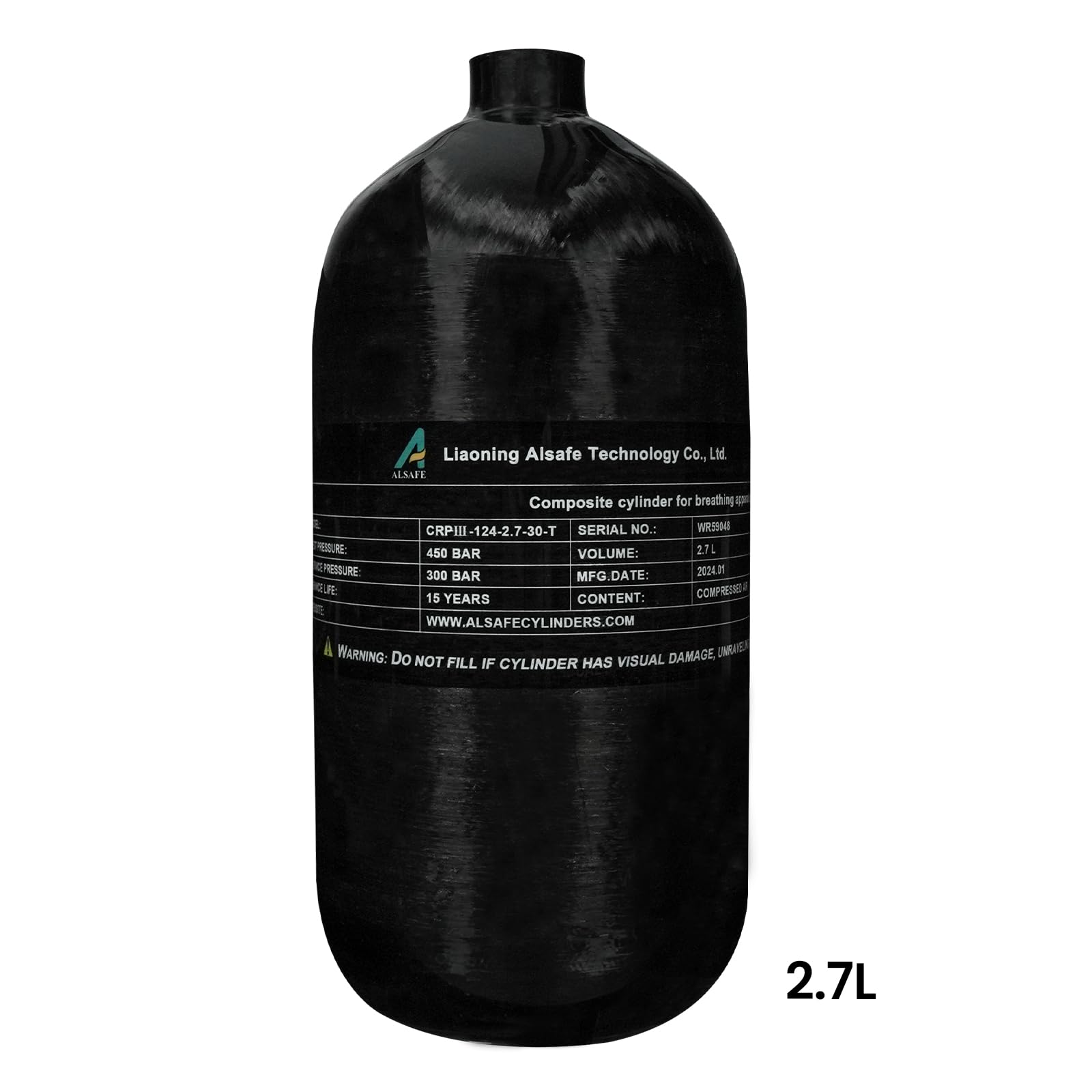 TUXING 4500Psi fibra di carbonio Scuba Tank 2.7L 164Cu in 2700CC cilindro composito ad alta pressione, bombola di gas di immersione profonda, serbatoio d'aria Pcp per fucile ad aria Pcp