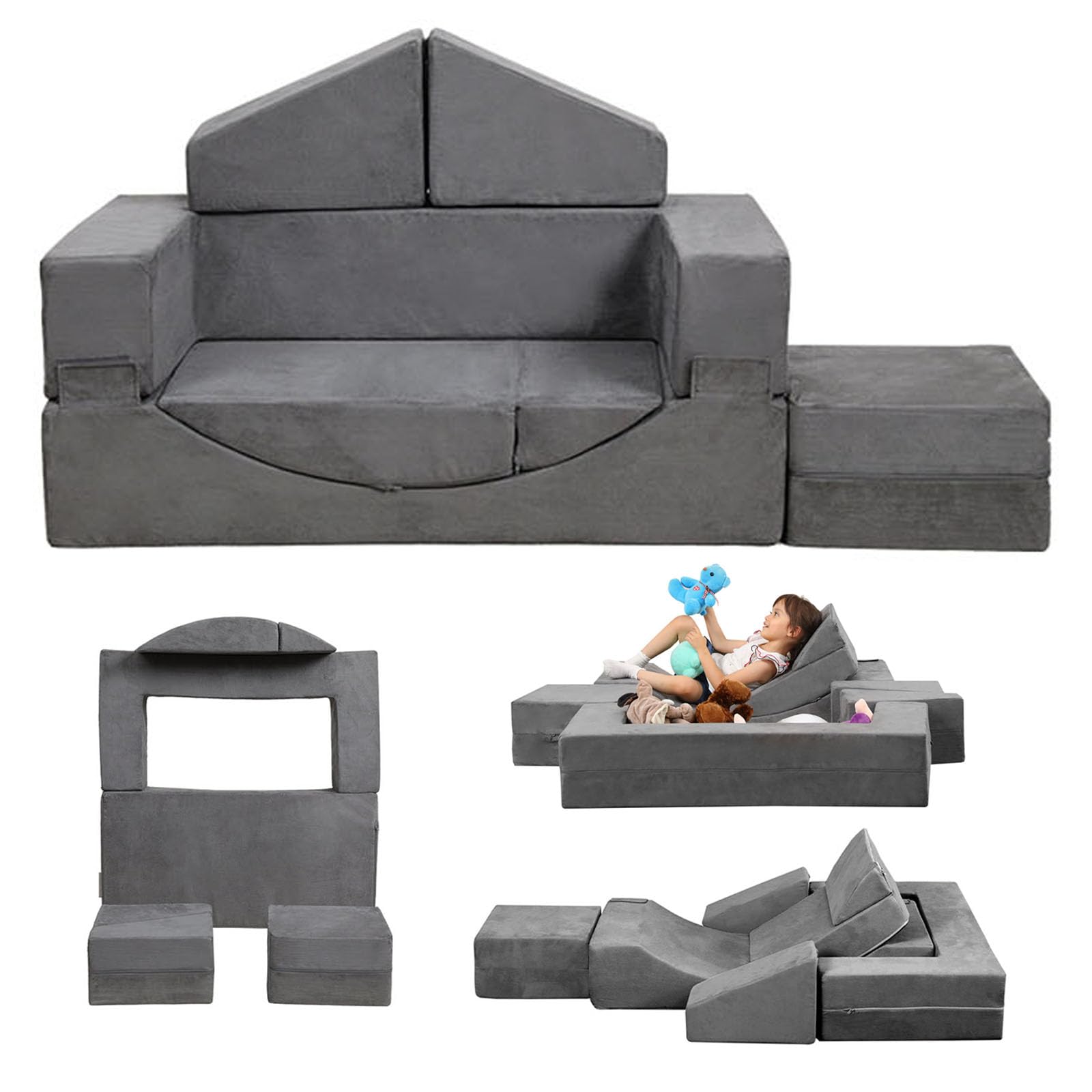 LOAOL Kids Couch Toddler Couch, Modular Kids Play Couch with Recliner, Imaginative Foam Couch Play Set for Creative Boys & Girls, Kids Couch Sofa Indoor, Kids Room Playroom Furniture
