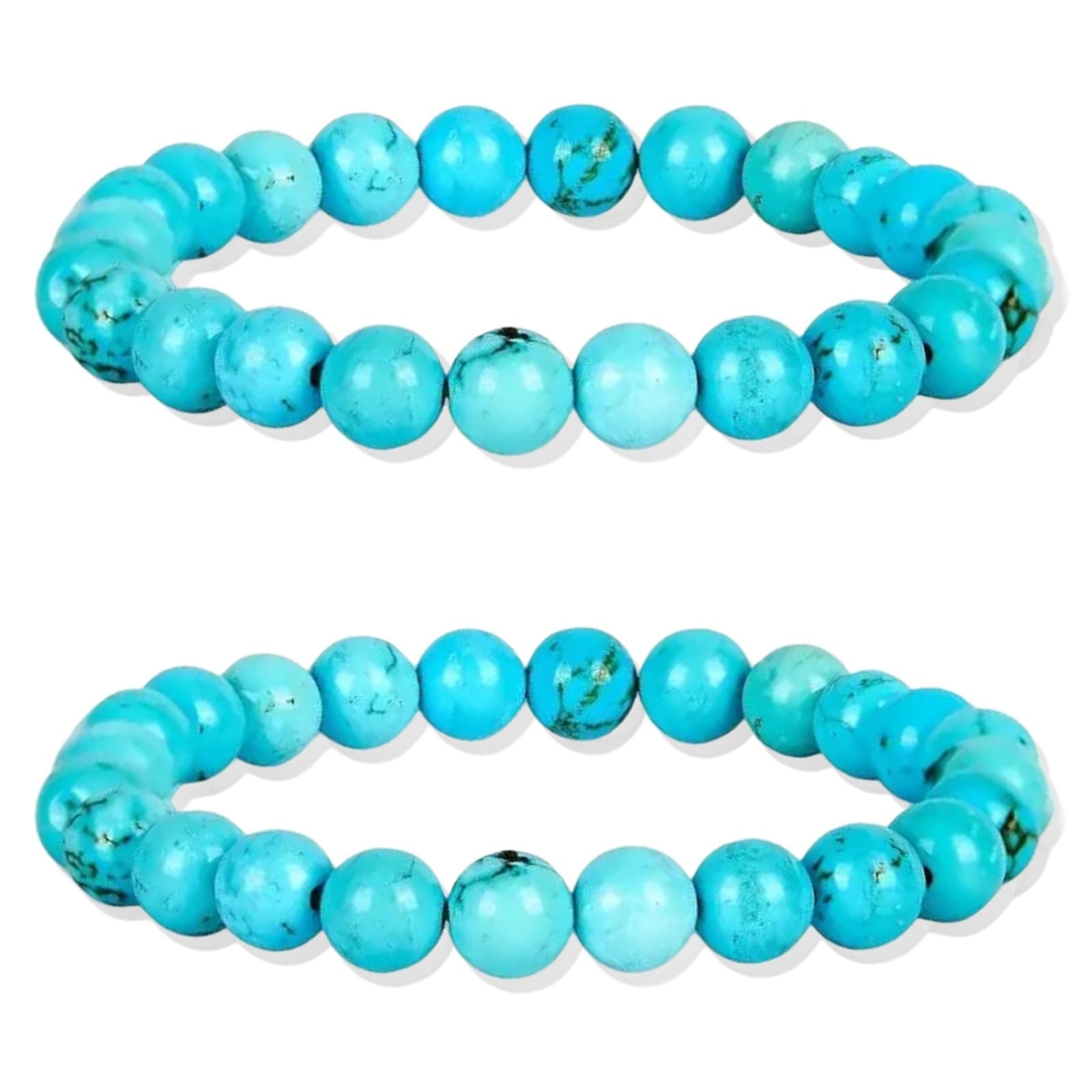 Turquoise Stone Couple Bracelet for Men & Women | Natural Beaded Healing Crystal Bracelet | Stretch Elastic Gemstone Bracelet | Lucky Protection Energy Yoga Meditation Bracelet | Friendship Gift-image-9