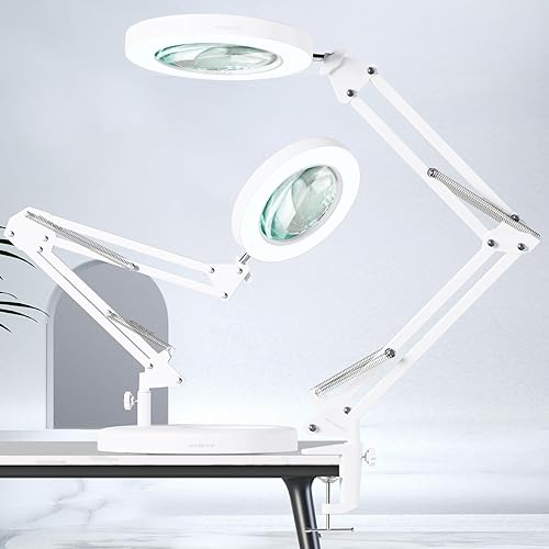 Miniatura 24 de HITTI Lupa 10X con luz y soporte, atenuación continua, 3 modos de color, lupa LED, vidrio iluminado, lámpara de escritorio manos libres con Negro